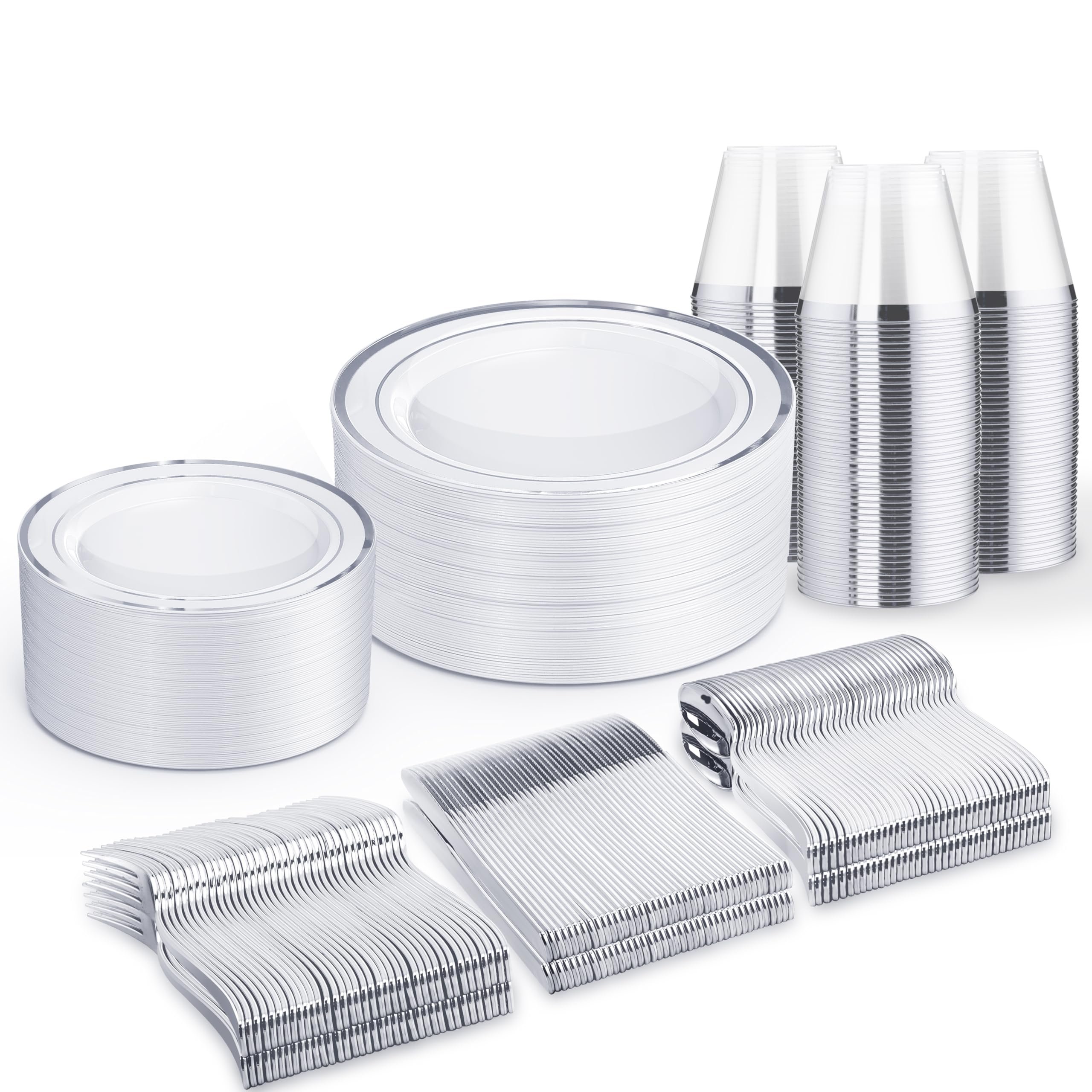 WELLIFE Silver Disposable Dinnerware Set - 600 Piece -19