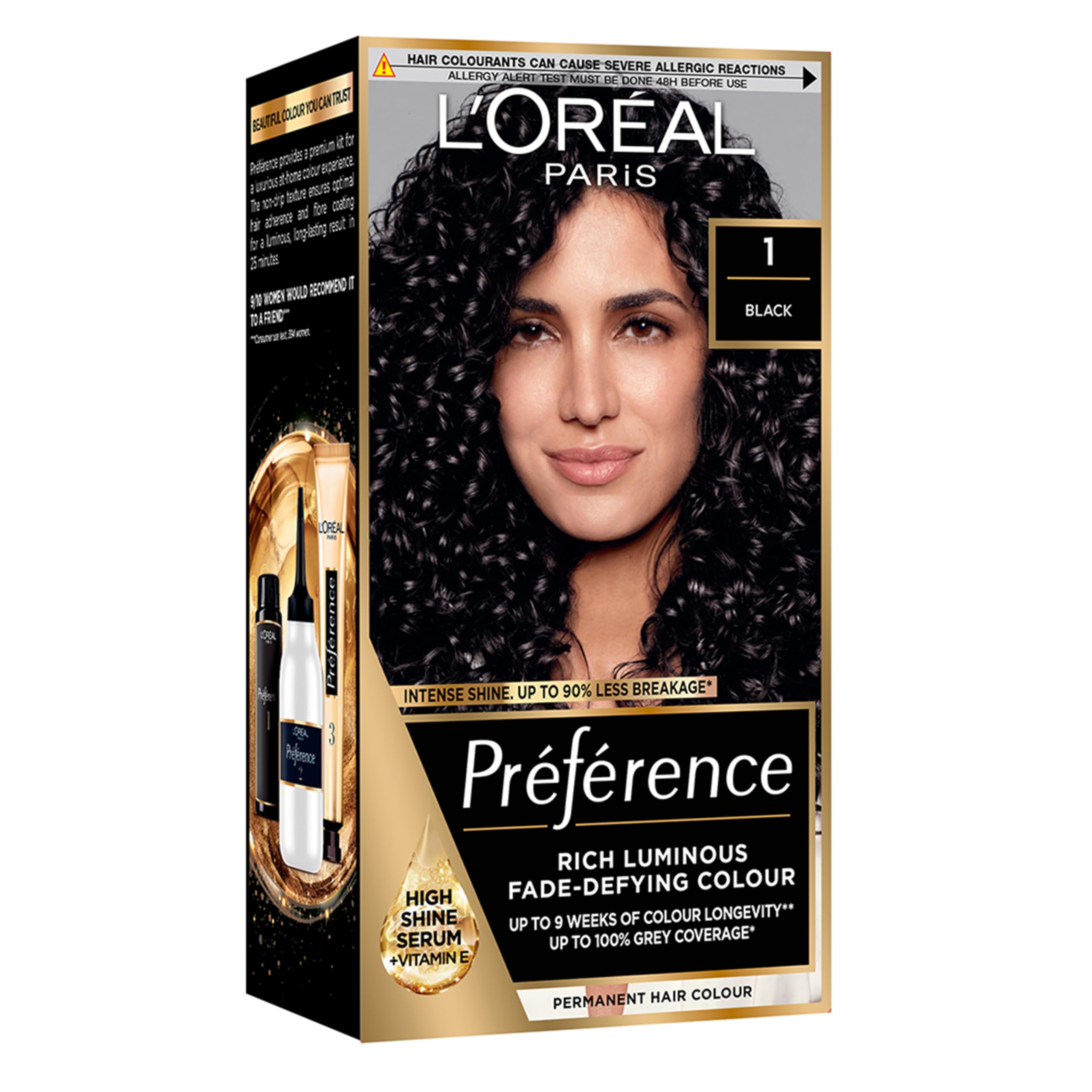 L'Oreal Paris Preference Hair Dye, Luminous Permanent Rich Hair Colour, Long Lasting Brilliance, Achieve Radiant, Salon-Inspired Results, Shade: 1, Napoli