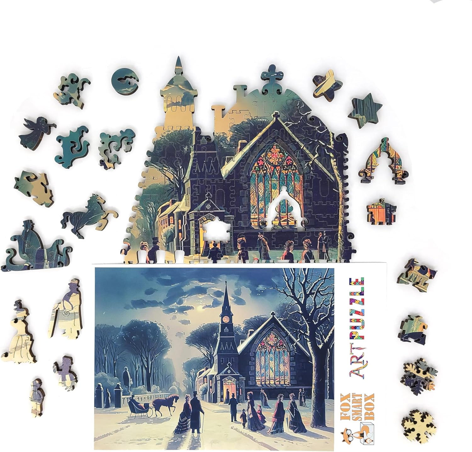Wooden Jigsаw Puzzle for Adults - Unique Shaped Pieces - Made in The USA by FoxSmartBox - 200 Pieces - Christmas Eve