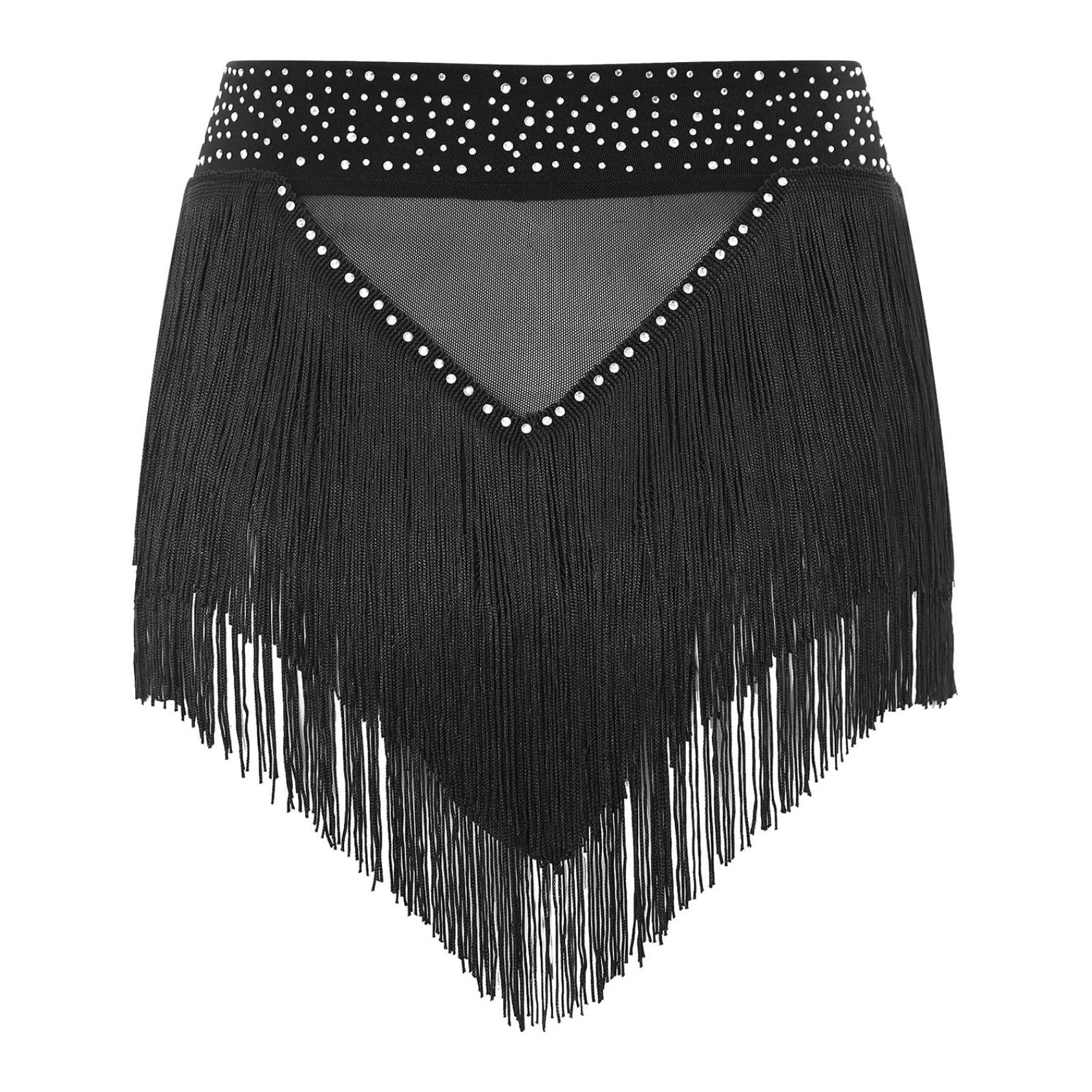 Pantalones cortos brillantes para mujer, con borlas, tango latino, falda de danza, festival, flecos, danza del vientre, ropa de danza