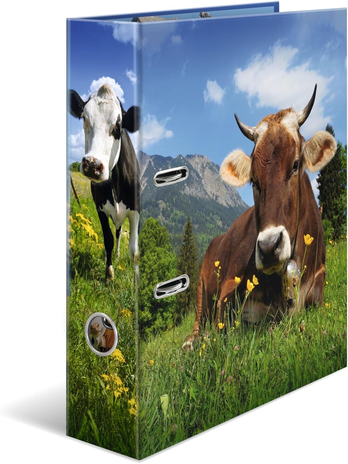 HERMA A4 Cows 7 cm Wide Ring Binder with Animal Motif, Colourful Lever Arch File with Inner Print for Boys, Girls and Children