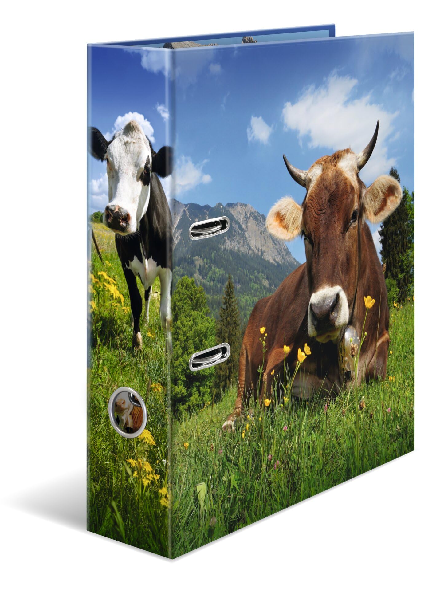 Herma A4 Cows 7 cm Wide Ring Binder with Animal Motif, Colourful Lever Arch File with Inner Print for Boys, Girls and Children