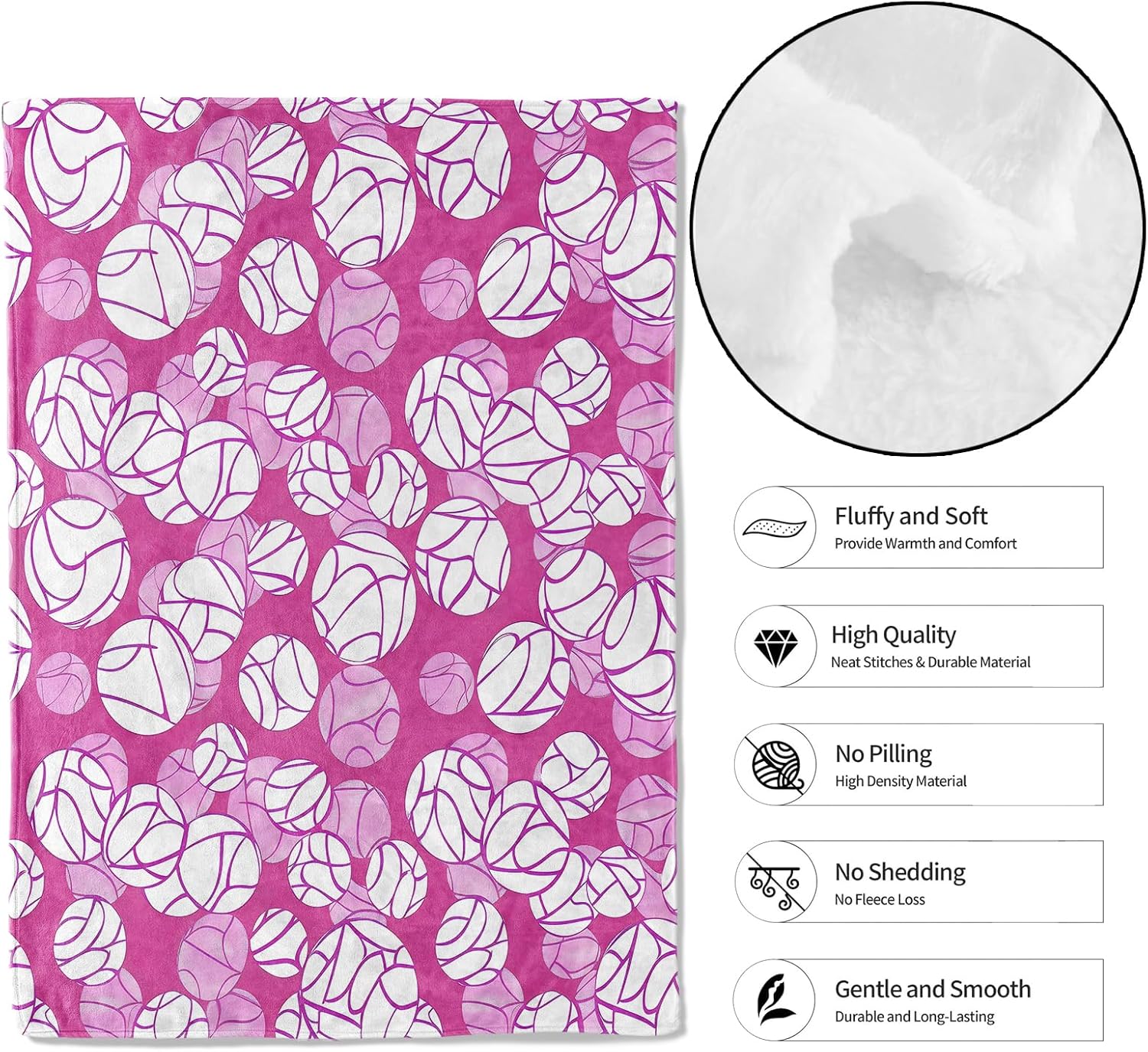Abstract Art Volleyball Purple Throw Blanket 50x60in, Soft Lightweight Flannel, Sports Balls Round Blankets - Gifts for Boys, for Couch Office Travel Home Living Room Activity Decor - Image 2