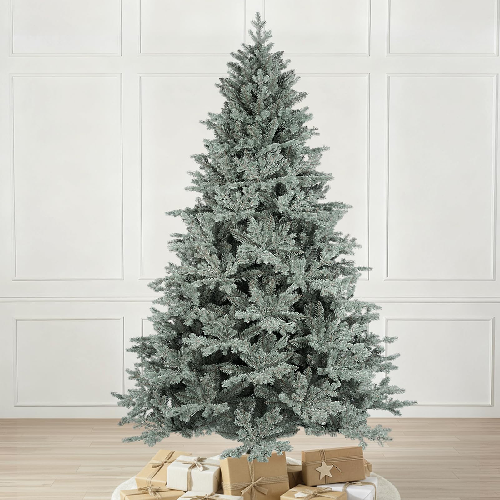 SALCAR 210 cm Künstlicher Weihnachtsbaum aus 80% PE, Natürliche Blaugrau Tanne, Christbaum mit Schnellaufbau-Klappsystem und Metallständer
