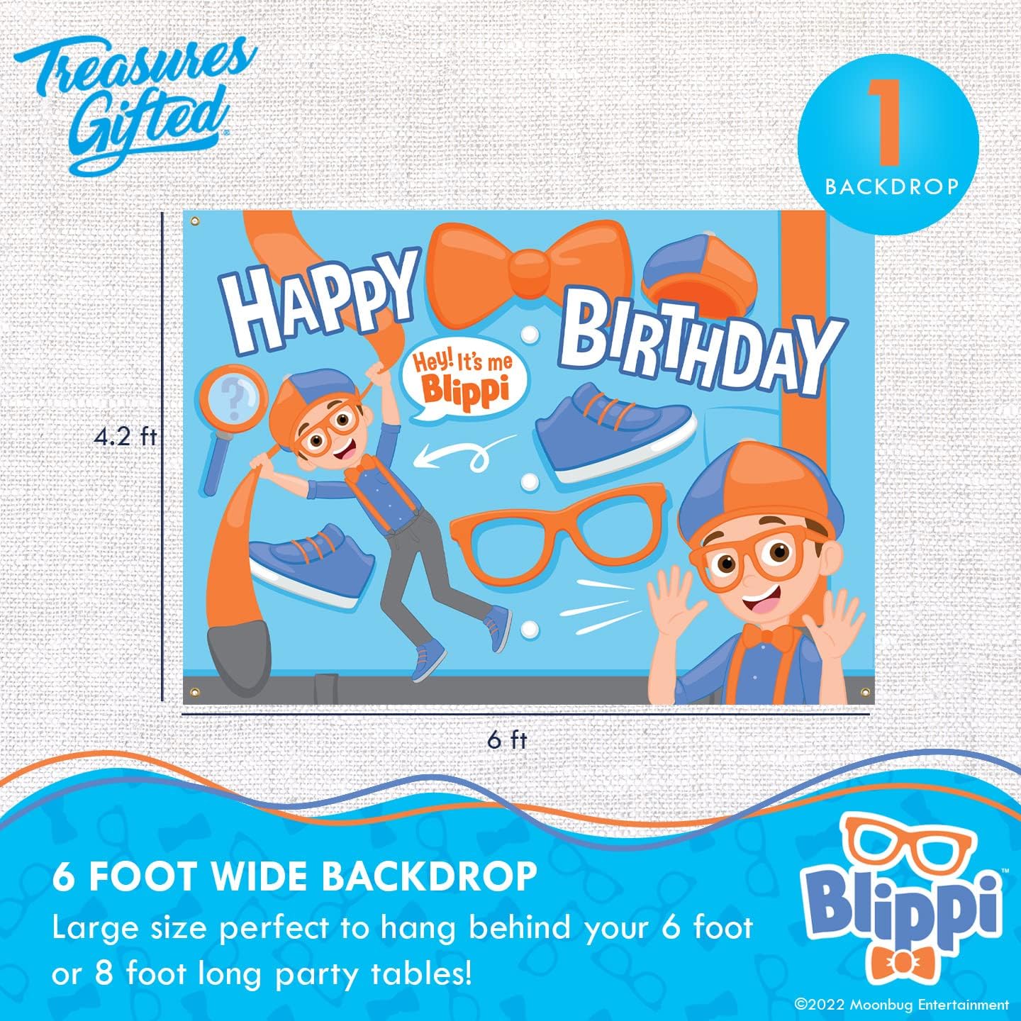 Treasures Gifted Officially Licensed Blippi Birthday Decorations - Serves 16 Guests - Ultimate Set Blippi Party Supplies - Dinnerware, Cake Toppers, Banners, Backdrop