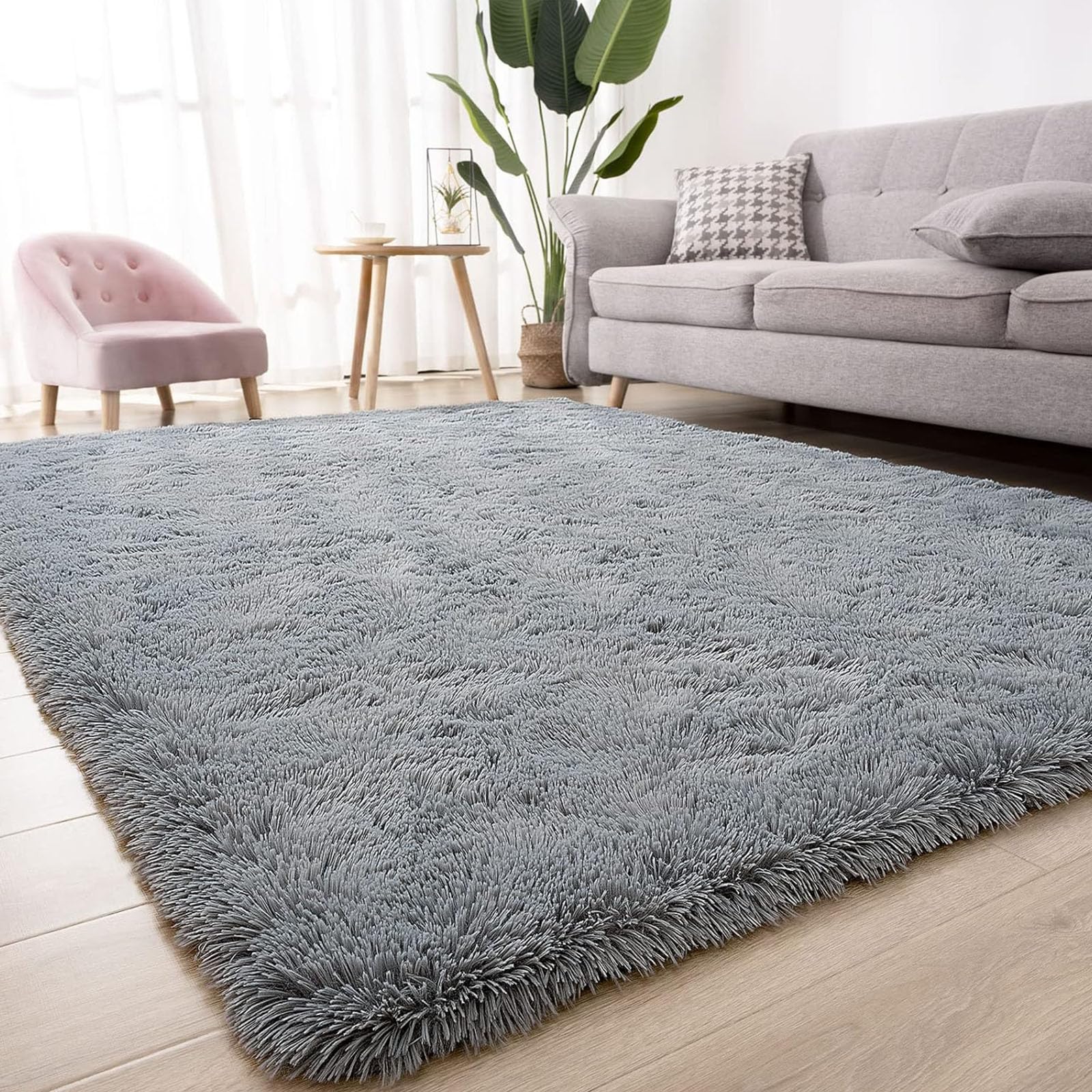 Tapis de salon à poils longs gris 105x250 cm shaggy moderne pour chambre d enfant doux et moelleux