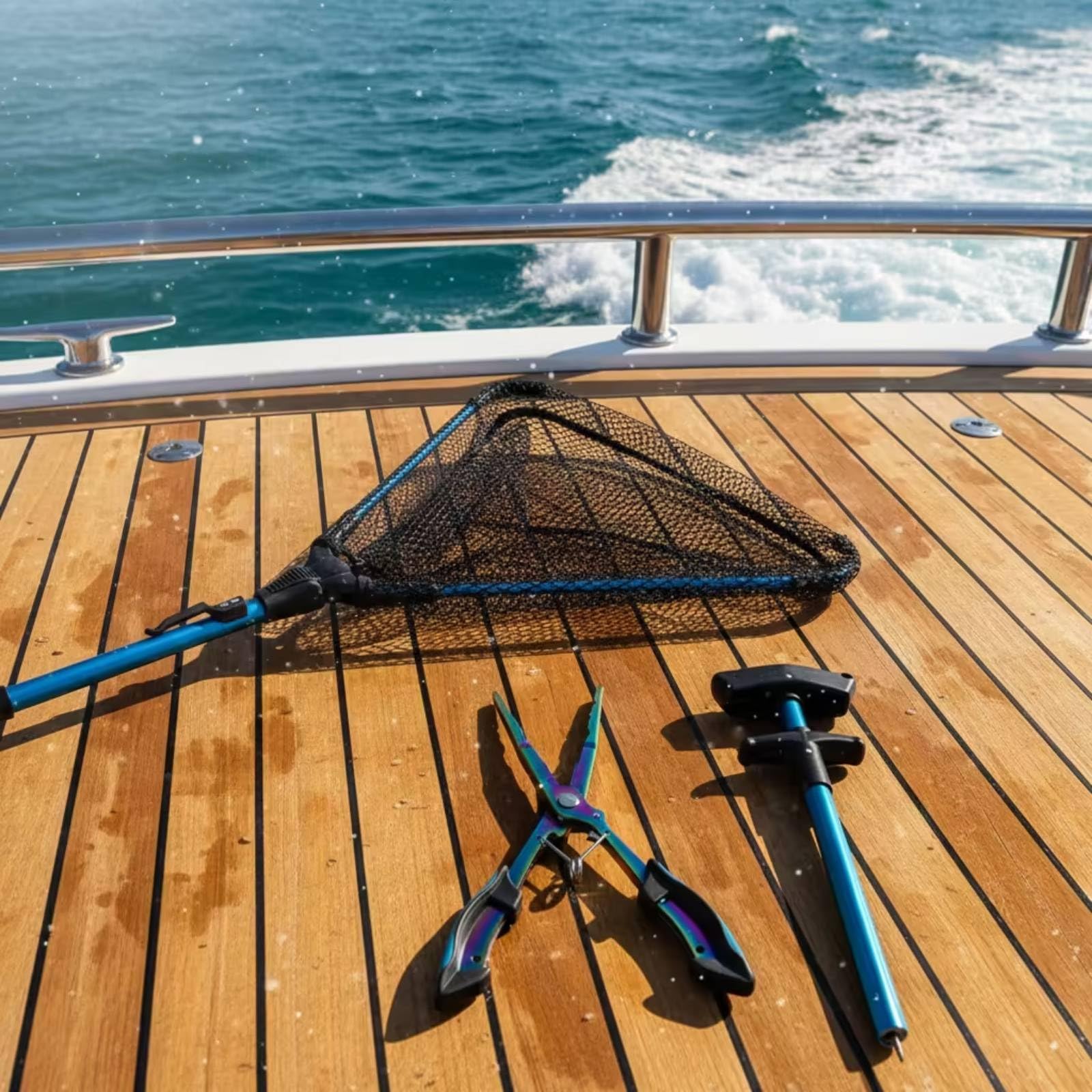 Rete da Pesca Set Rete da Sbarco Guadino Triangolare Pieghevole con Manico Telescopico in Lega di Alluminio E Pinze con Impugnatura Antiscivolo con