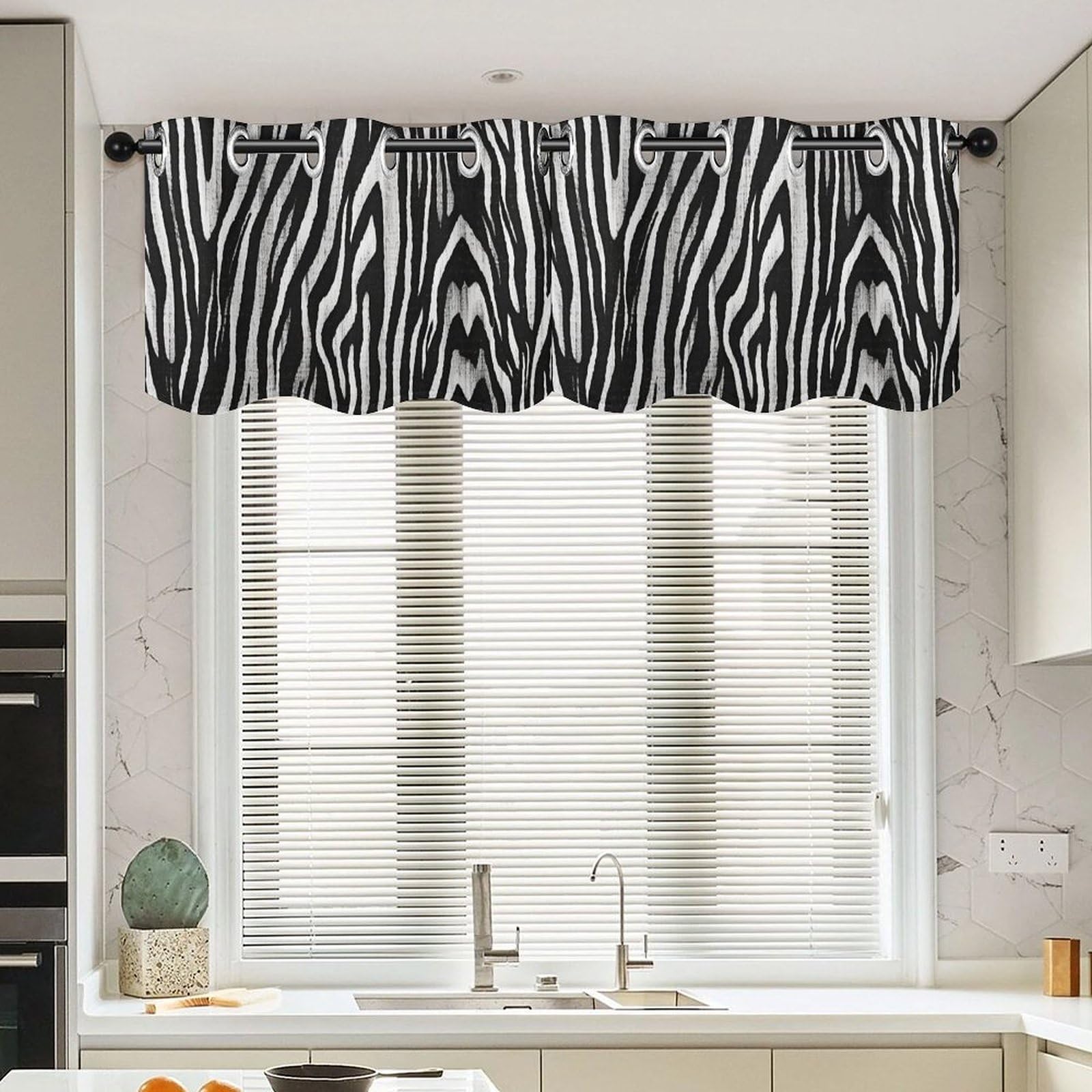 Cenefas para cocina y dormitorio, cortinas cortas orientales beige ébano, 52x18 pulgadas