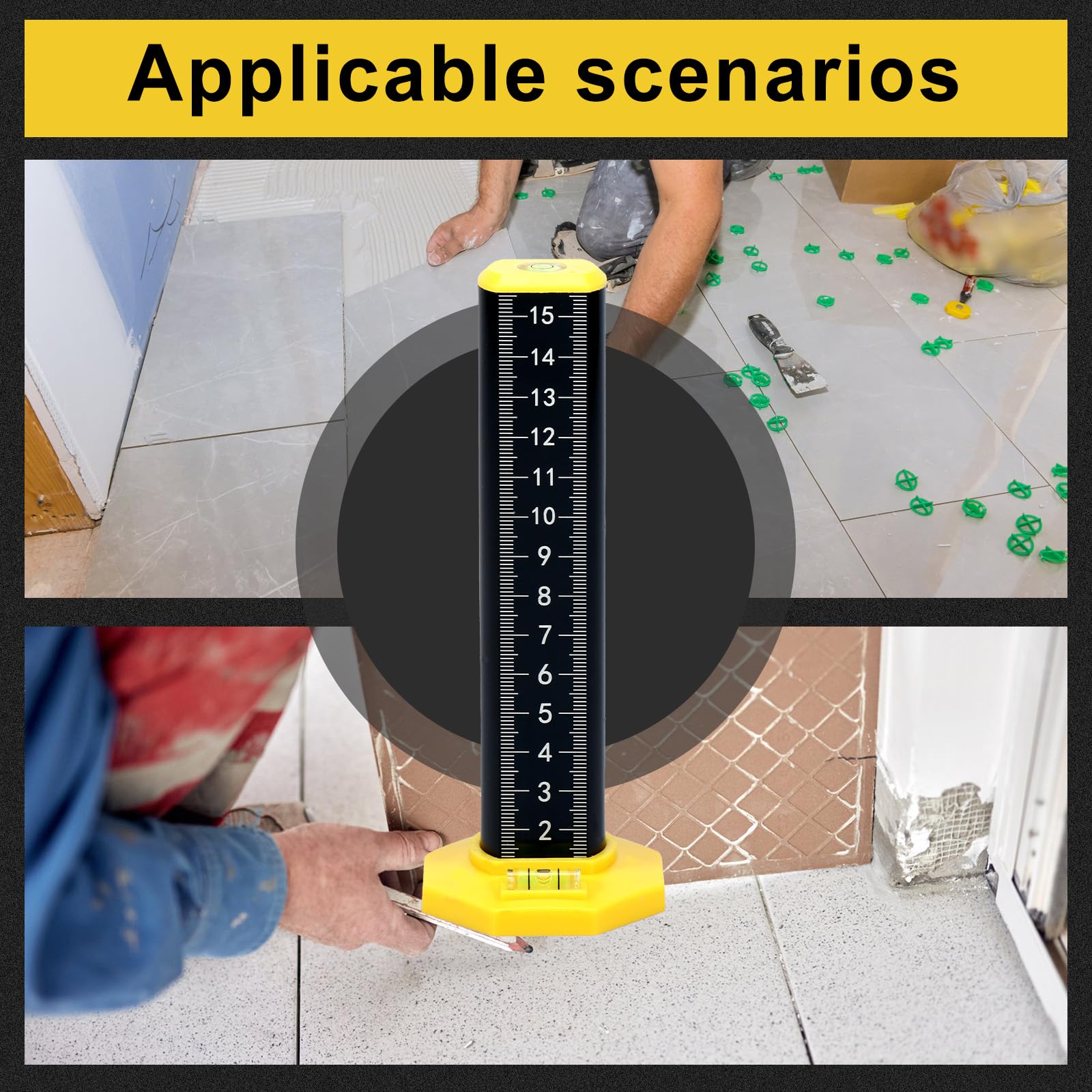 LYDODOKA 2Pcs Ceiling and Floor Tile Height Ruler, Ceiling Leveling Ruler with Magnetic Base, Leveling Special Ruler, Equal Height Ruler Gradienter, Contour Ruler for Suspended Ceiling Tile (Black)