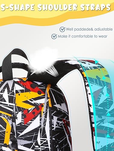 Miniatura 8 de BLUEFAIRY Mochila escolar para niños de regreso a la escuela, bolsa de libros, Negro Blanco, Triángulo