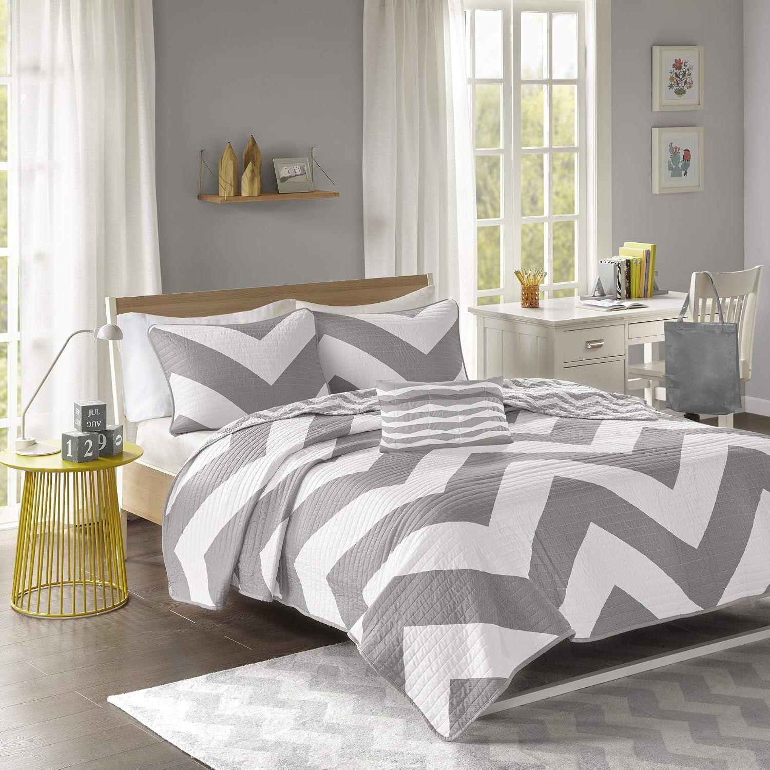 MI ZONE MZ80-339 Libra Coverlet Set, King/Cal King, Grey