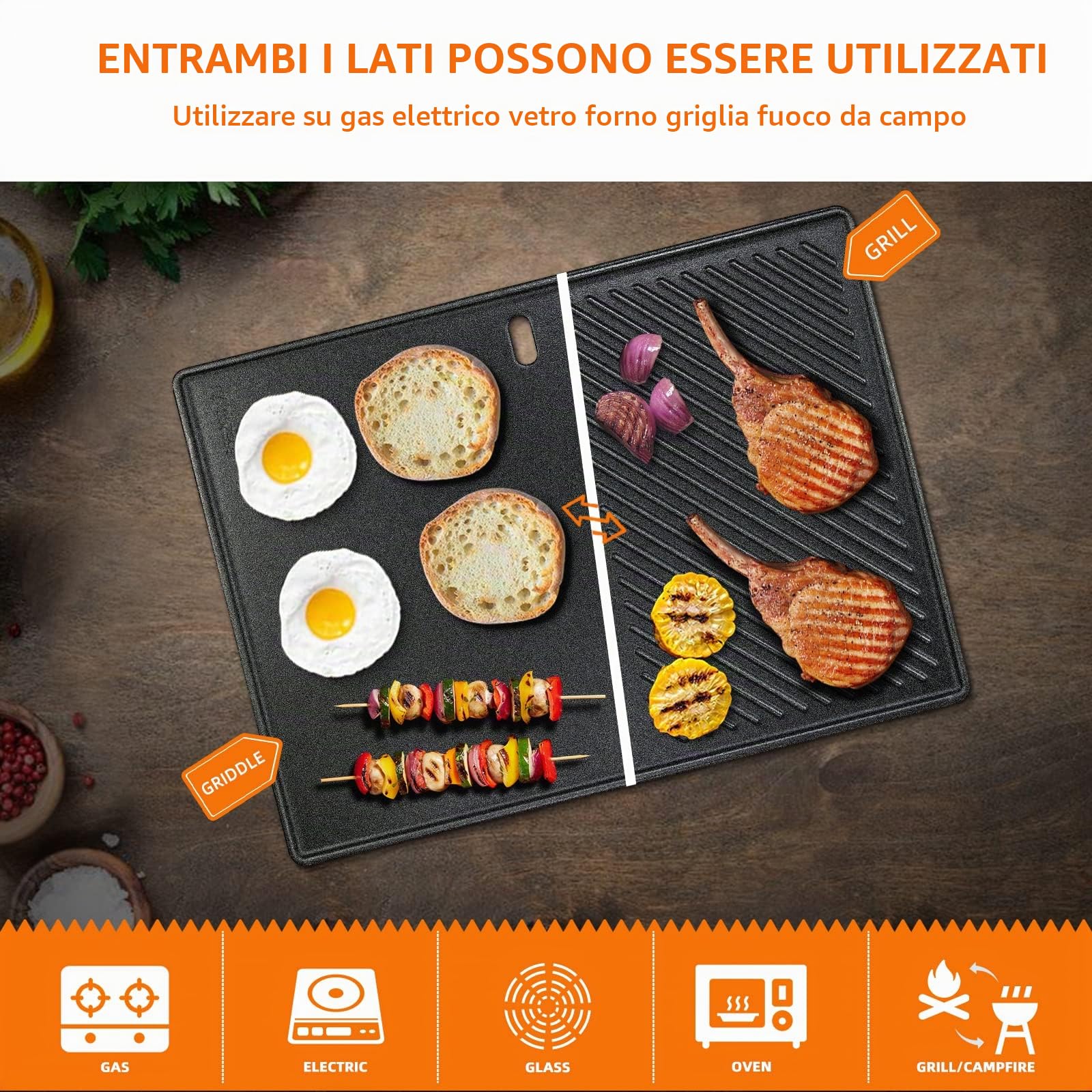 Denmay 43 cm x 32 cm BBQ piastra pour Landmann Triton 3 e 4 fuochi, pour Enders Boston 4, pour Enders Monroe PRO 4, Piastra in Ghisa per Barbecue a Gas Uova Carne Frittura Piastra BBQ