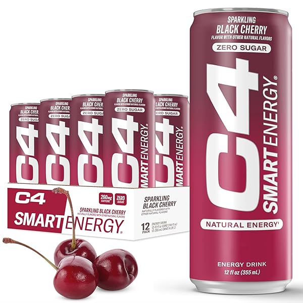 Cellucor C4 Smart Energy Drink - Sugar Free Performance Fuel & Nootropic Brain Booster, Coffee Substitute or Alternative | Black Cherry 12 Oz - 12 Pack