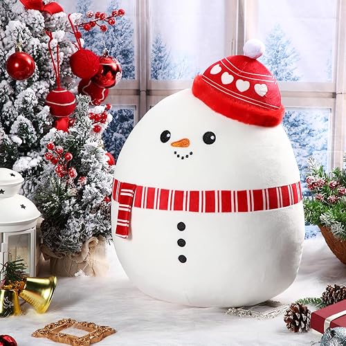 Miniatura 4 de Almohada de felpa de muñeco de nieve de Navidad de 14 pulgadas, almohada de peluche grande de Navidad para el hogar, dormitorio, oficina, sofá,