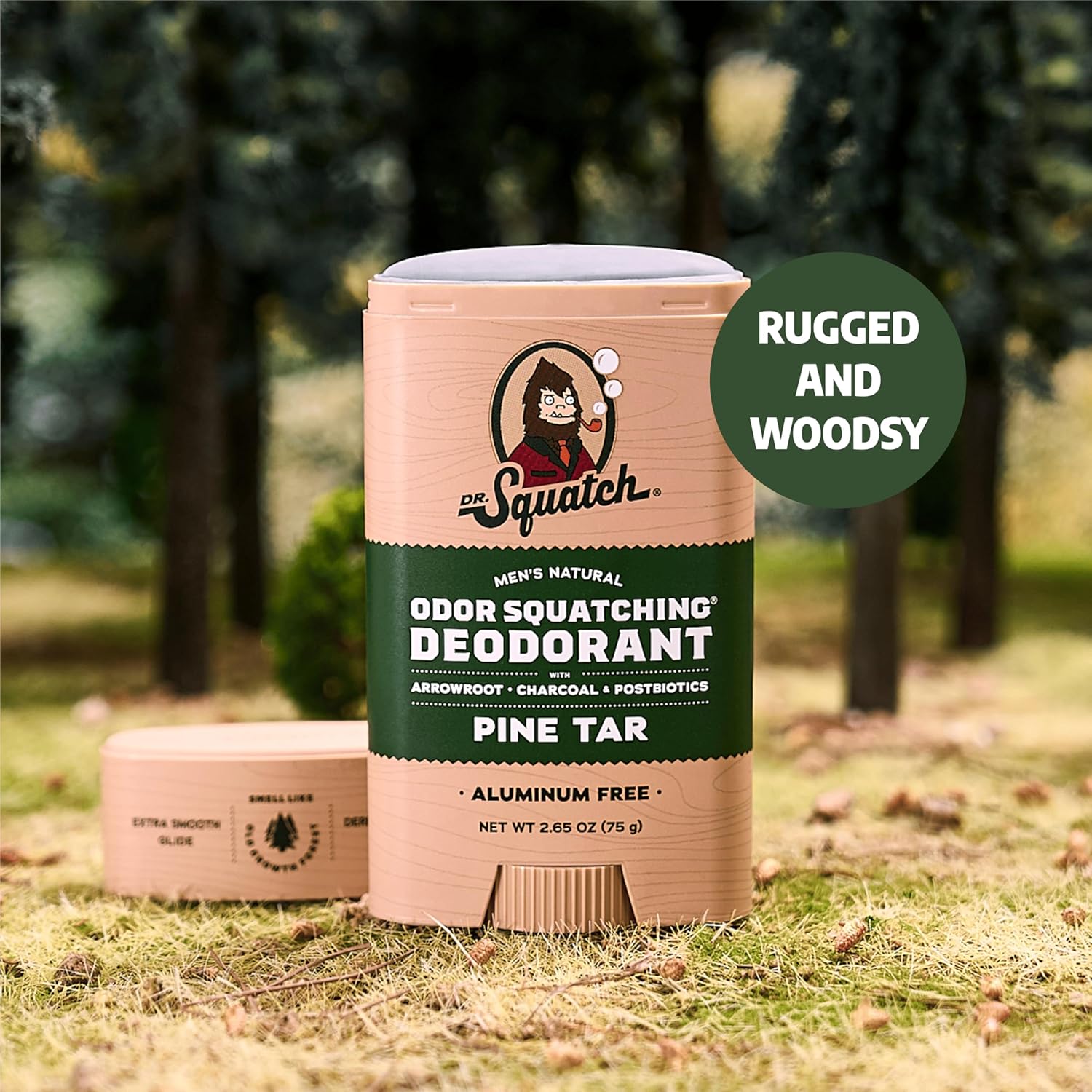 Dr. Squatch Natural Men’s Deodorant – Aluminum Free Natural Deodorant Men with Charcoal & Postbiotics for 72-Hour Odor Protection – Pine Tar + Birchwood Breeze, 2.65oz Stick (2-Pack)