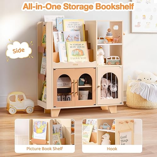 Miniatura 5 de ROBUD Organizador de almacenamiento de juguetes, organizadores y almacenamiento de juguetes todo en uno, estantería de madera para niños con 6