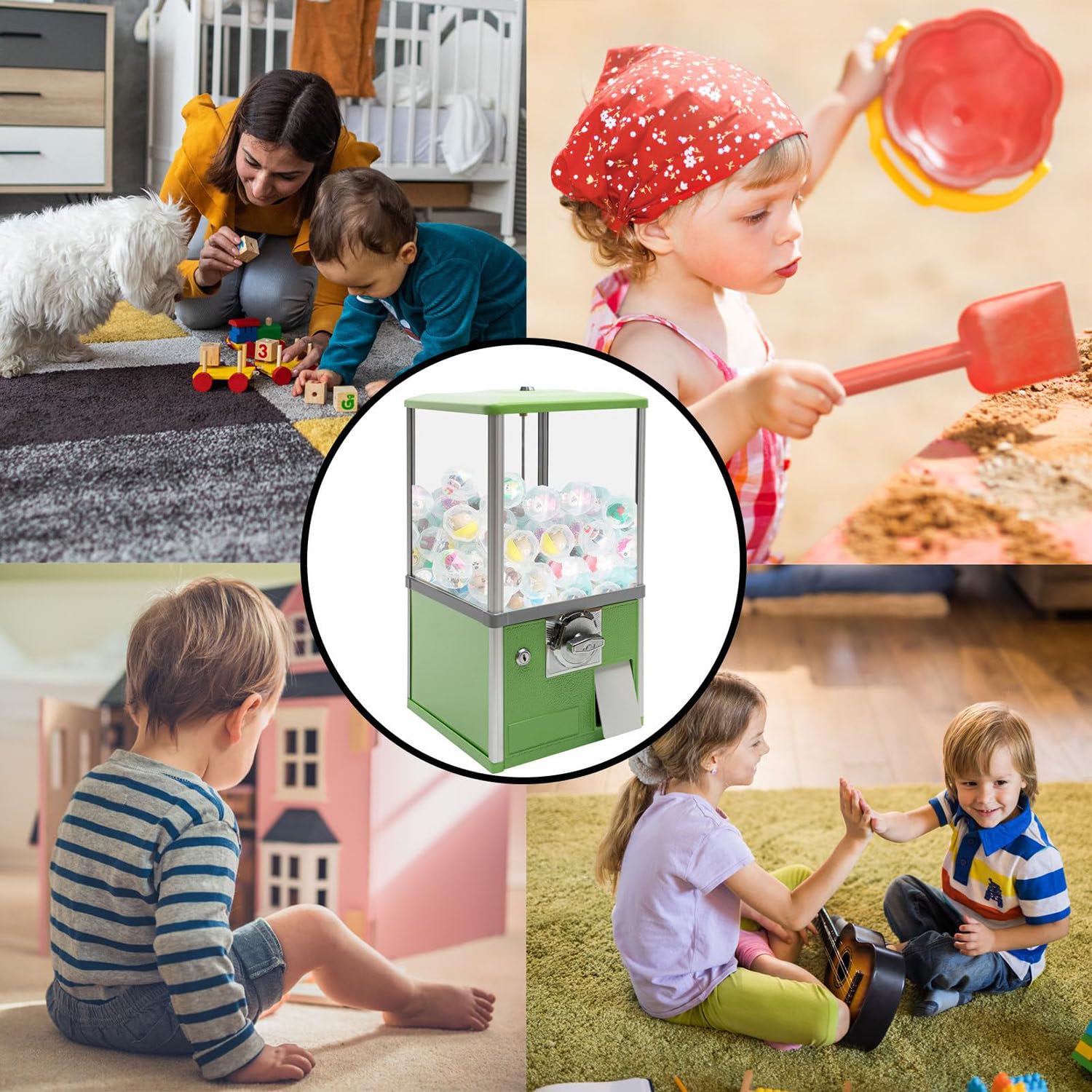 Bonbonautomat, kommerzieller Bonbon-Kaugummiautomat, automatischer Kapselautomat für Einzelhandelsgeschäfte, Hüpfball-Spender für Spieleläden, weiß (Green)