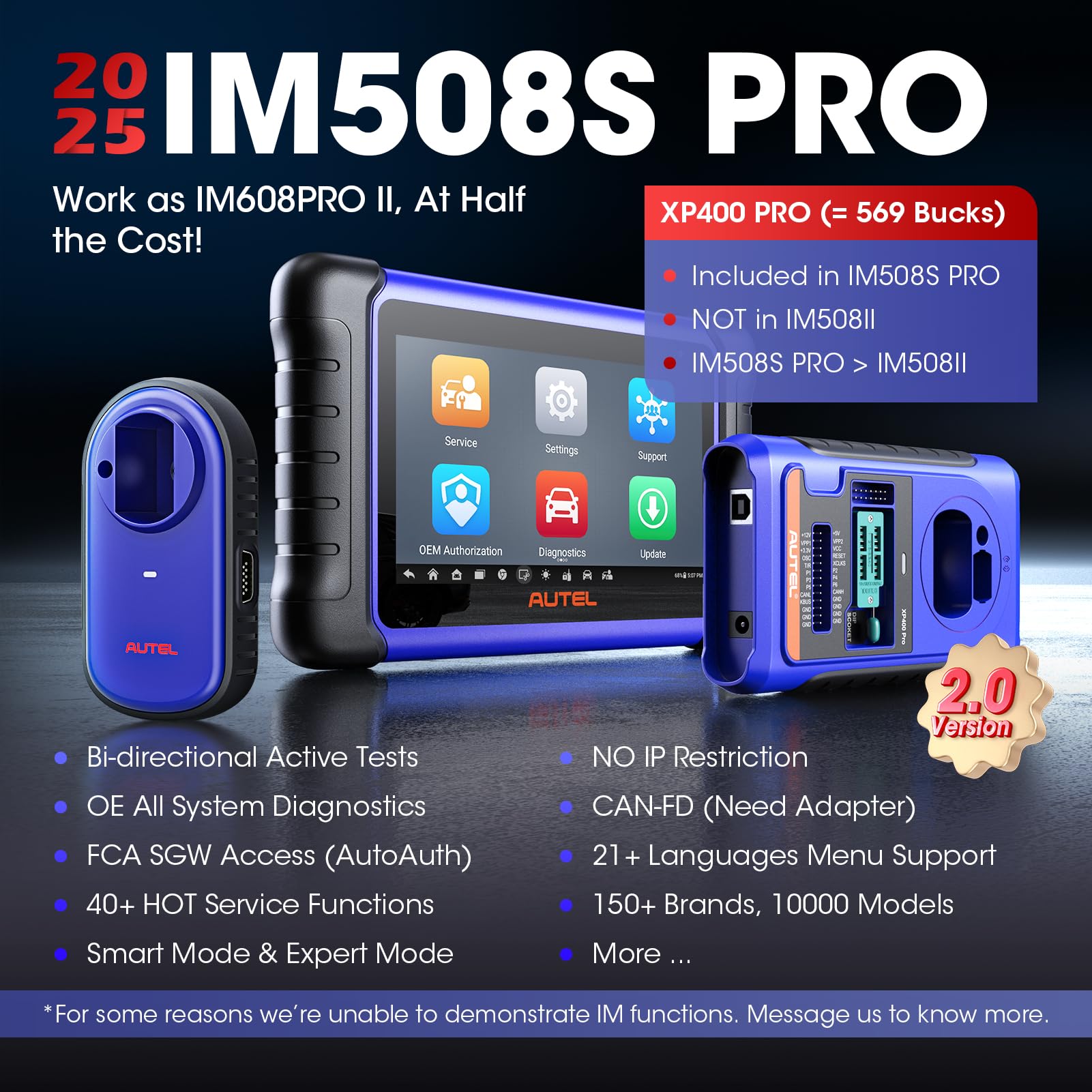 Autel MaxiIM IM508S PRO w/ XP400 PRO, 2025 Bidirectional Diagnostic Scan Tool Same as IM608 PRO II/ IM608S II, Updated of IM508S IM508 IM608 w/Smart & Expert Mode