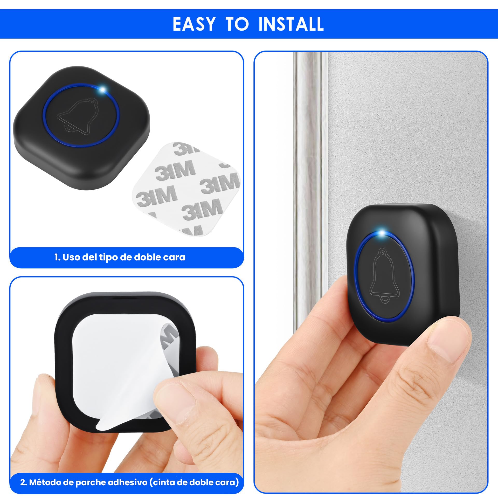Timbre Inalámbrico Impermeable - Impermeable IP55, 300 Metros de Alcance, Enchufable, 38 Melodías y 4 Niveles de Volumen (0-110dB), para Puerta de Hogar, Hotel o como Timbre de Emergencia