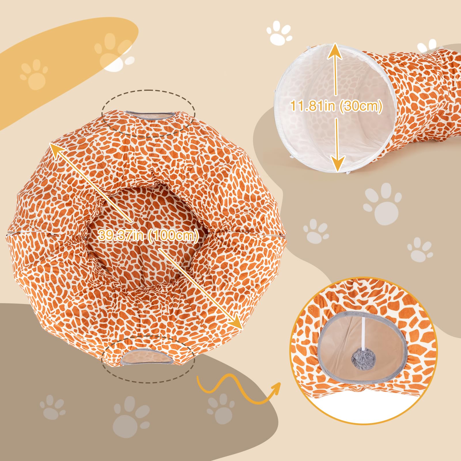 Avont Lit tunnel pour chat avec coussin central lavable – Grand tunnel pour chat – 3 formes pour jouer pour l'intérieur, chats, chatons, chiots, furets, lit rond en peluche moelleux avec tunnels –