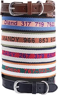 Aimeng Personalized Leather Dog Collars Custom Embroidered Pet Collar Soft Nylon with Buckle 6 Colors 4 Size Adjustable Basic Collars for Puppy Small Medium Large Dog Collars