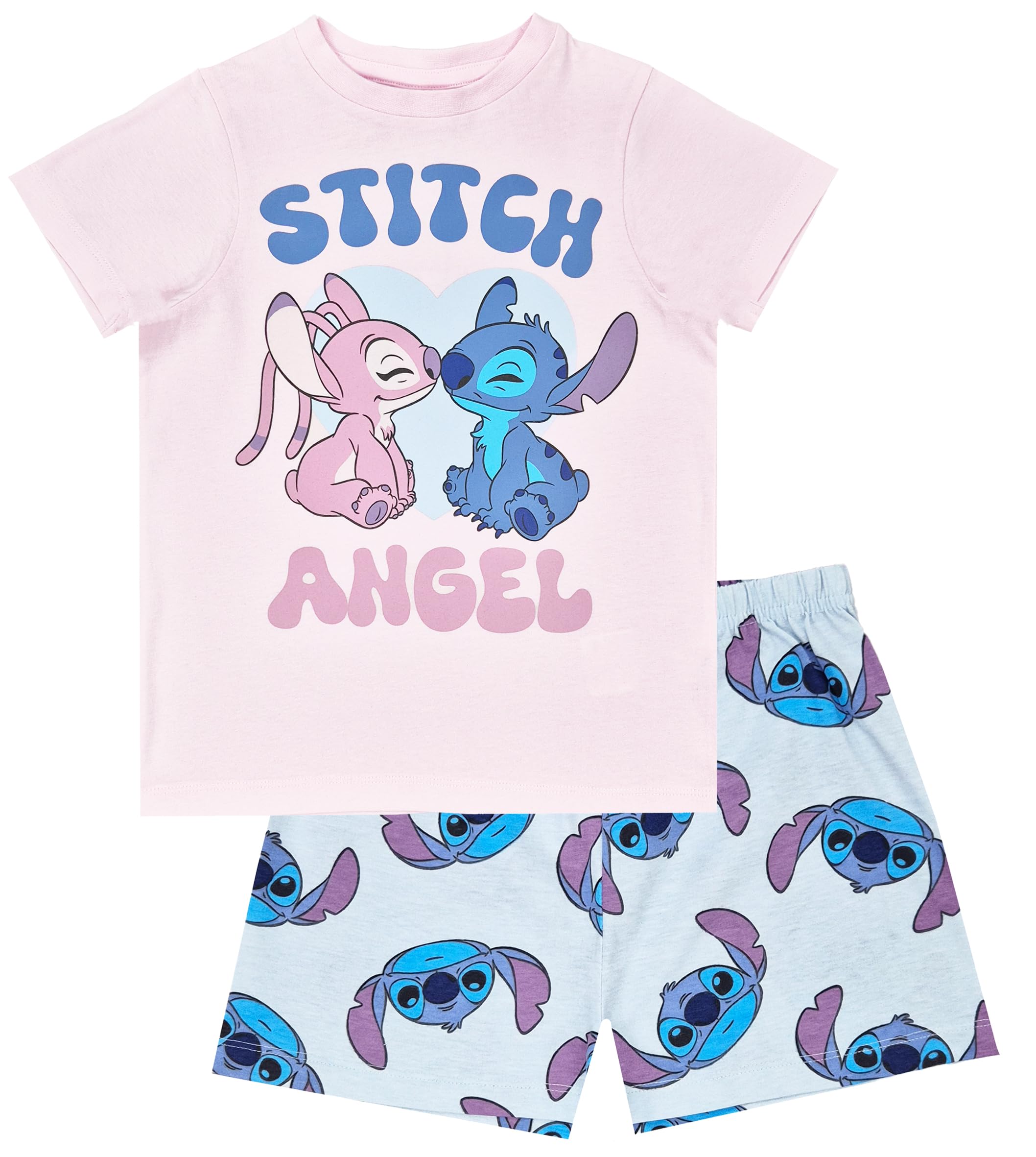 Disney Girls Stitch & Angel Shorty Lilo & Stitch Personalised Short Pyjamas Angel Character Nightwear (, 7-8 Years)