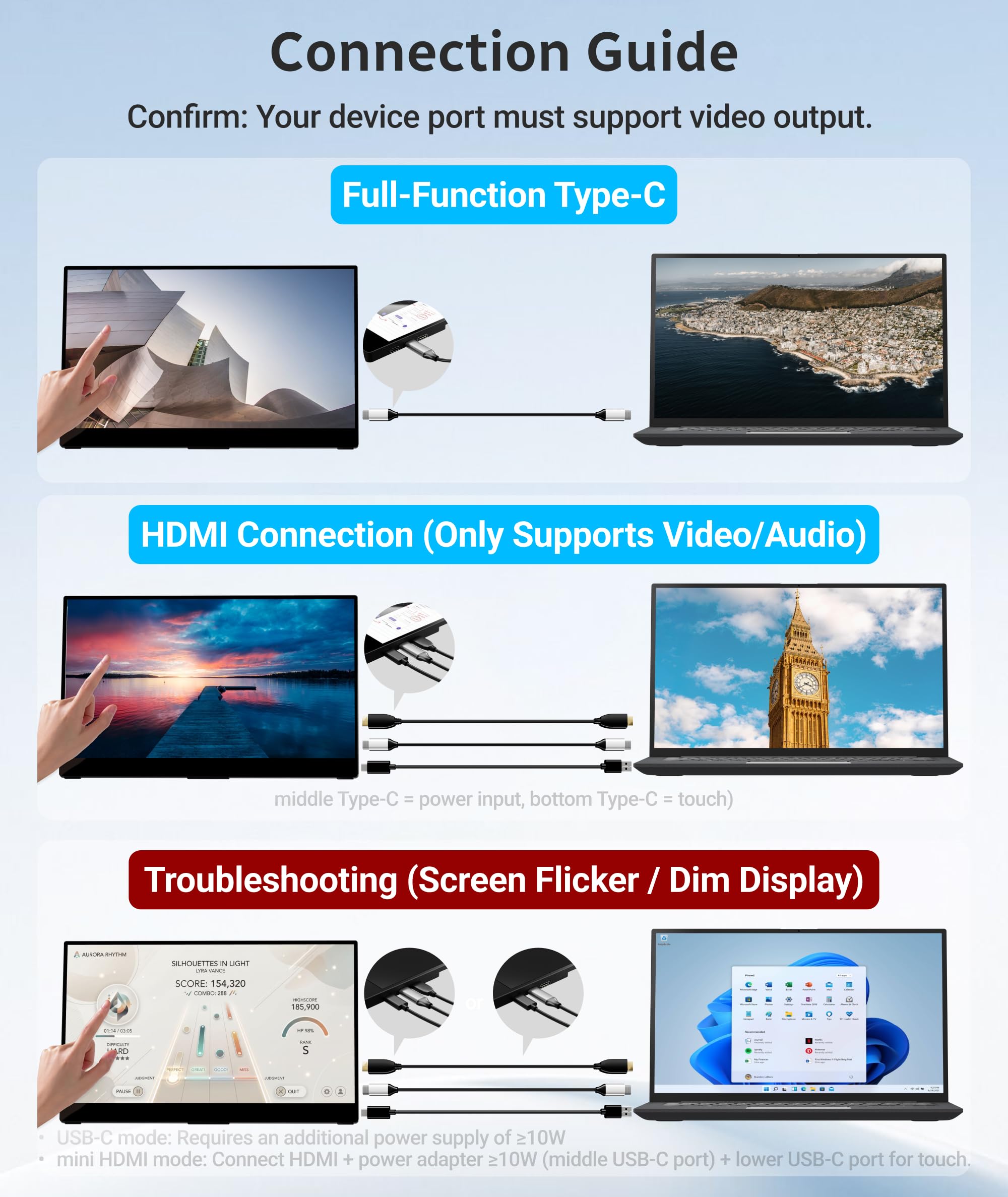 Ingnok Portable Monitor Touchscreen 15.6" FHD 10-Point Touch Screen Monitor W/Vesa & 360° Kickstand, 1200:1 USB-C Mini HDMI Ultra-Thin Travel Monitors for Laptop/PC/Macbook/Phone — view 6
