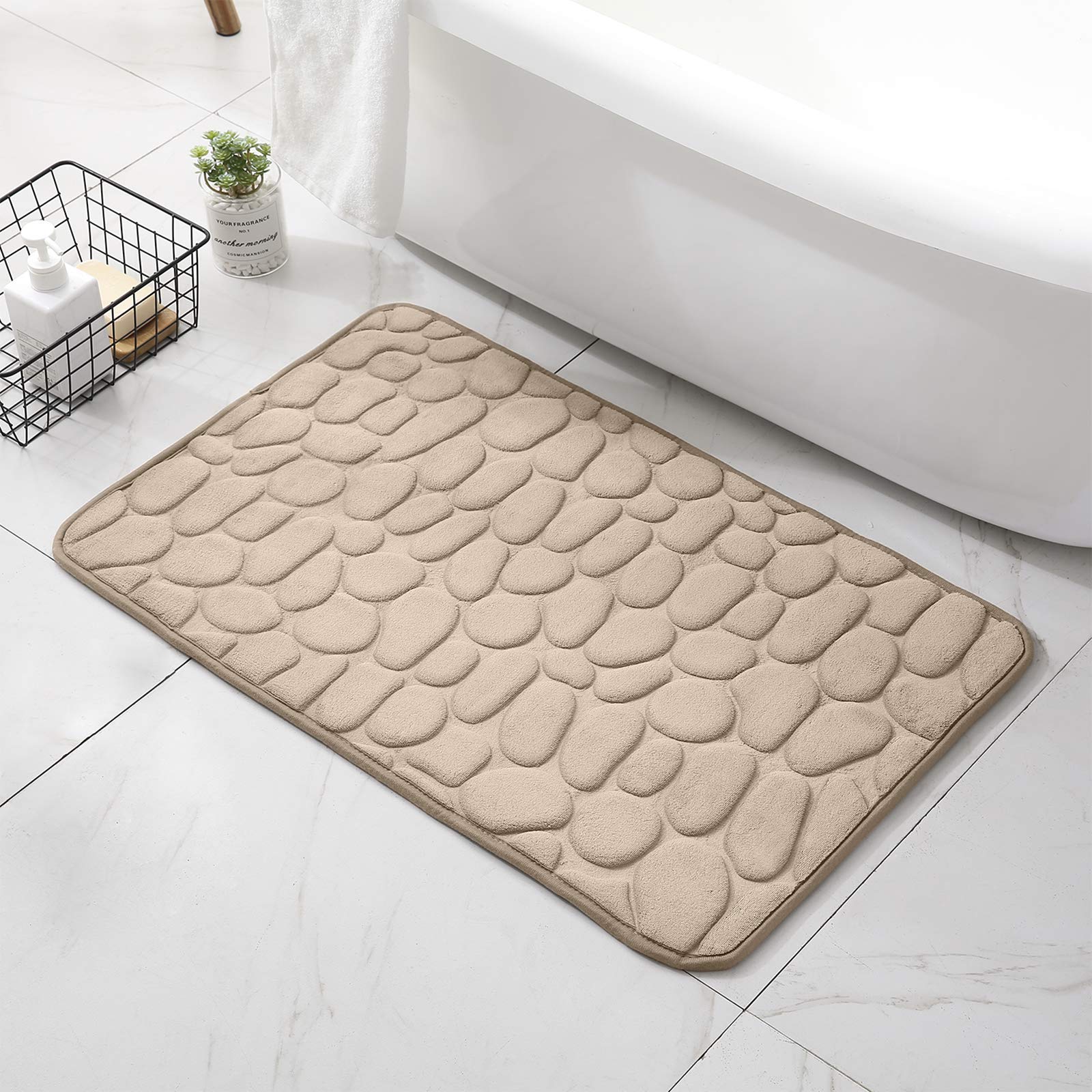 DecorusMemory Foam Bath Mats Non Slip Cobblestone Bath Rugs Super Absorbent Bathroom Mats Machine-Washable Cozy Bath Mats for Bathrooms