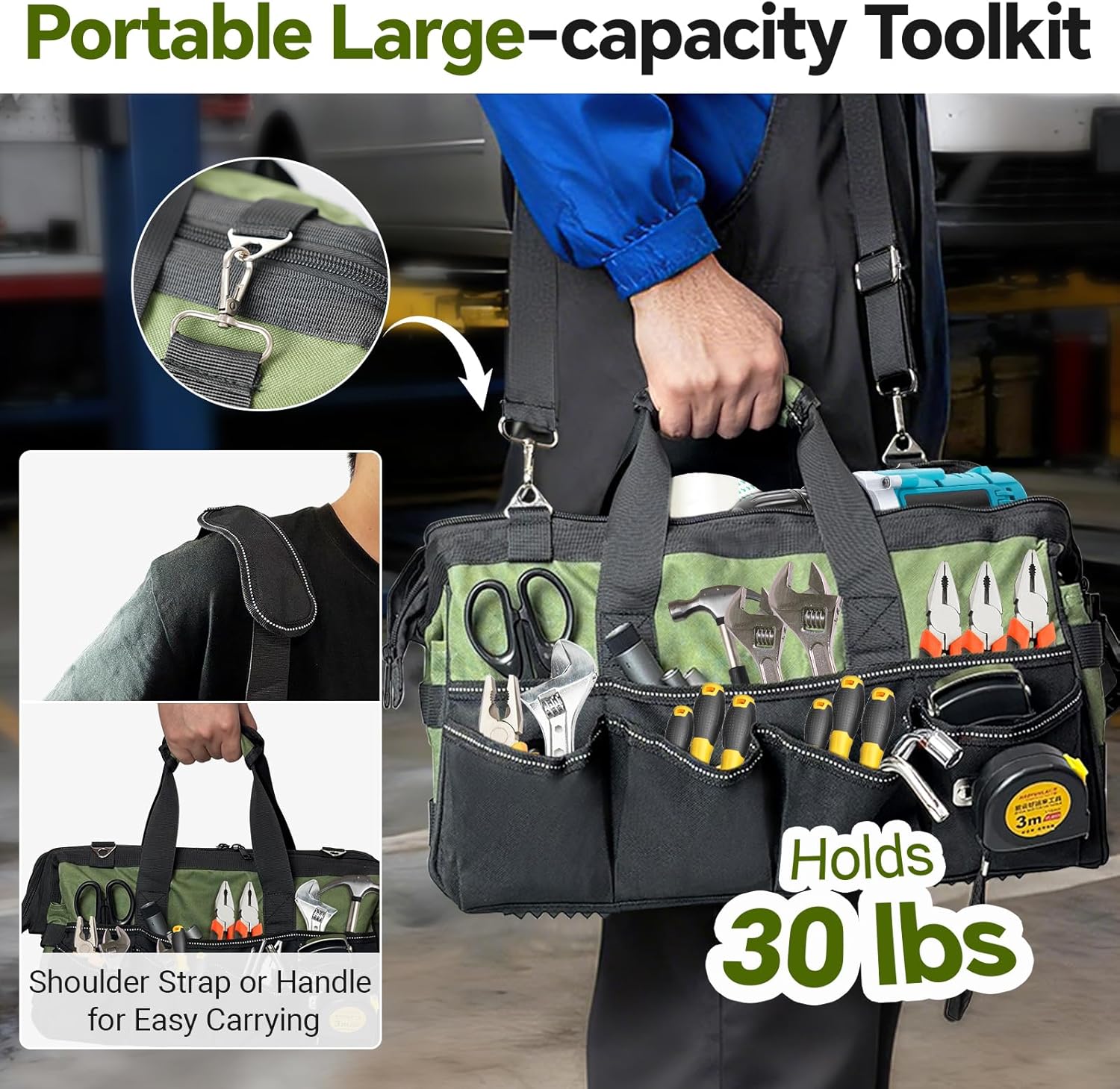 16 Inch Tool Bag with 25 Pockets Heavy Duty Portable Electrician Toolbox Tool Organizer Bag with Soft Handle Suitable for Electricians Carpenters Gardeners Construction Workers Mechanic Plumber