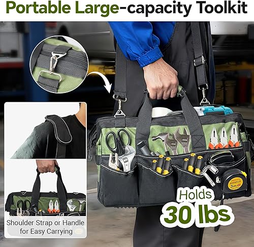 Miniatura 6 de Bolsa de herramientas de 16 pulgadas con 25 bolsillos, caja de herramientas portátil de electricista, bolsa organizadora de herramientas con mango