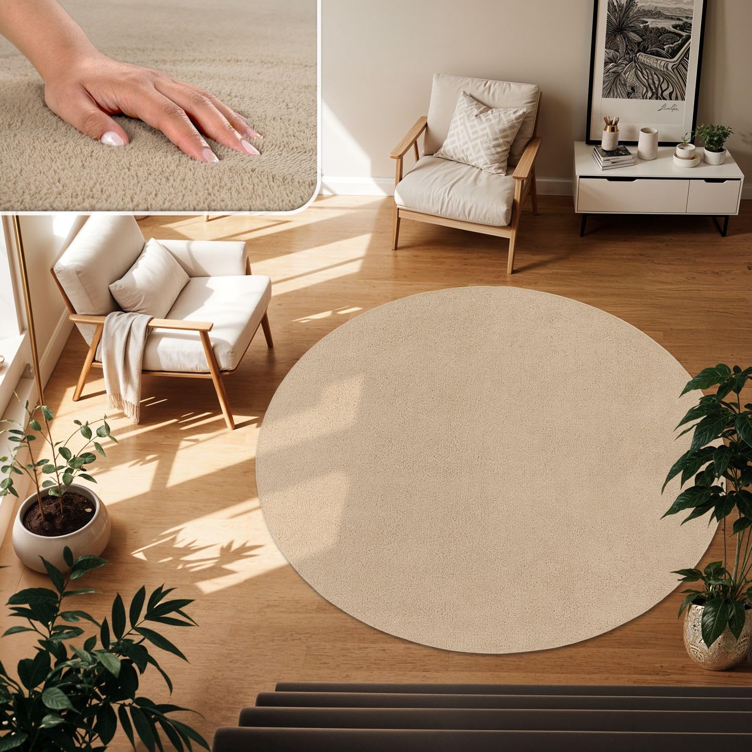 TT Home Wohnzimmer Teppich Kurzflor Anti-Rutsch Rückseite Unifarben Modern Waschbar