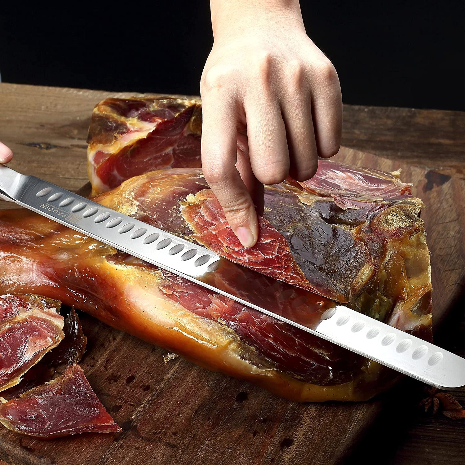 PAUDIN Cuchillo para Jamón 30cm, Cuchillo de Corte, Hoja Profesional de Cocina de Acero Inoxidable Alemán, Cuchillos de Chef Adecuados para Asados Ahumados, Pavo, Salmón, Pan