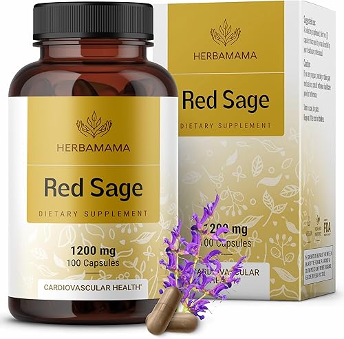 HERBAMAMA Cápsulas de suplemento de salvia roja, 1200 mg de raíz de salvia roja (Dan Shen) para apoyo antioxidante, suplemento vegano, sin OMG