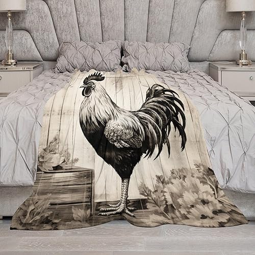 Miniatura 6 de Manta rústica de gallo de granja, color blanco y negro, manta suave de gallo de acuarela, manta de franela de forro polar, tamaño manta, manta de