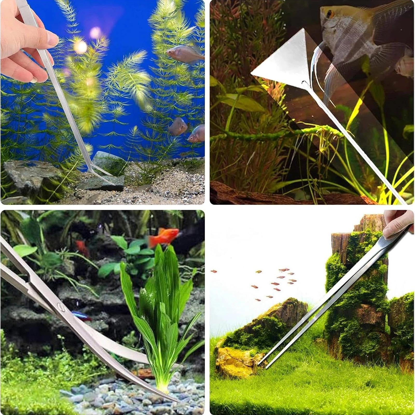 4 en 1 Aquarium Aquascaping Kit Outils D'Aquarium en Acier Inoxydable avec Pince Ciseaux Spatule pour Entretien et Nettoyage Plantes Aquatiques Aquascaping