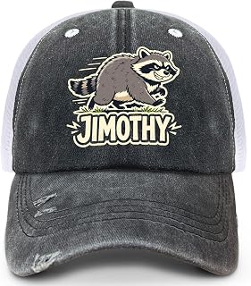 Jimothy Rock On Raccoon Trash Panda Viral Meme Hat for Mens Classic Washed Distressed Baseball Cap