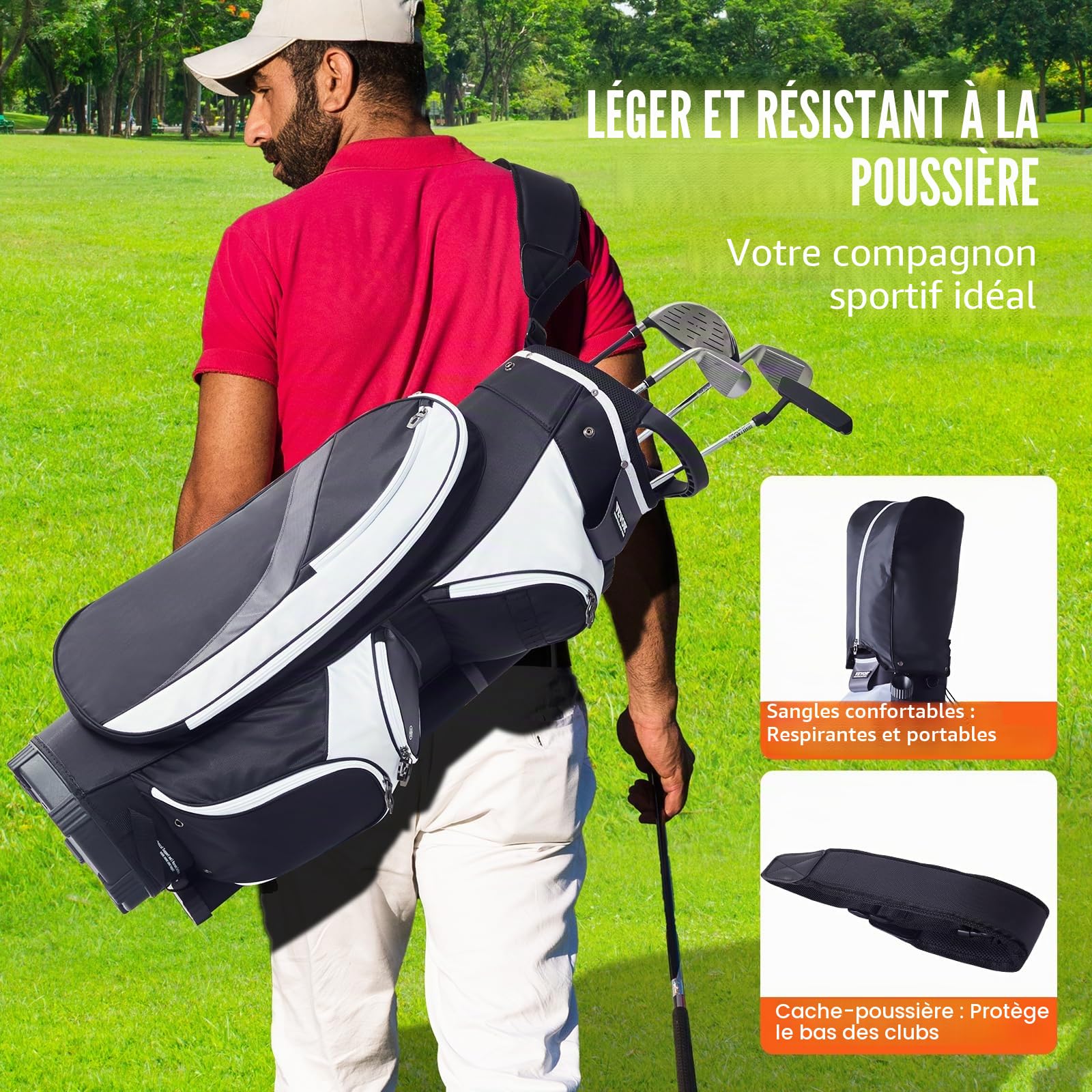 VEVOR Sac de Chariot de Golf avec séparateur sur Le Dessus à 14 Compartiments, Plusieurs Poches de 91,4 cm, Sacs de Golf durables avec poignées, Housse Anti-poussière et Sangles Amovibles pour Homme