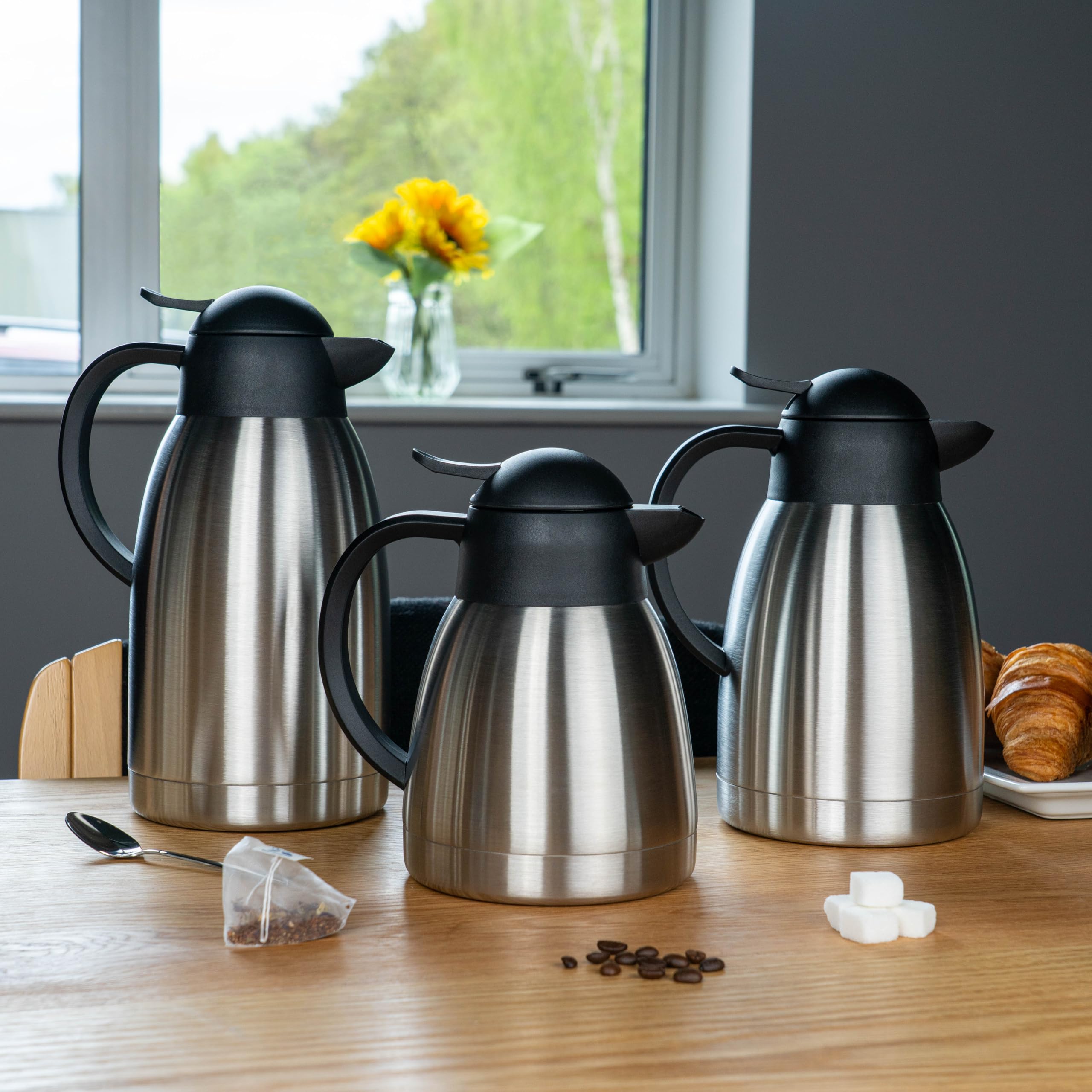 Pioneer Vakuum-Innenkaffeekaraffe, Edelstahl, satiniert, runder Kunststoffdeckel, 2 Liter