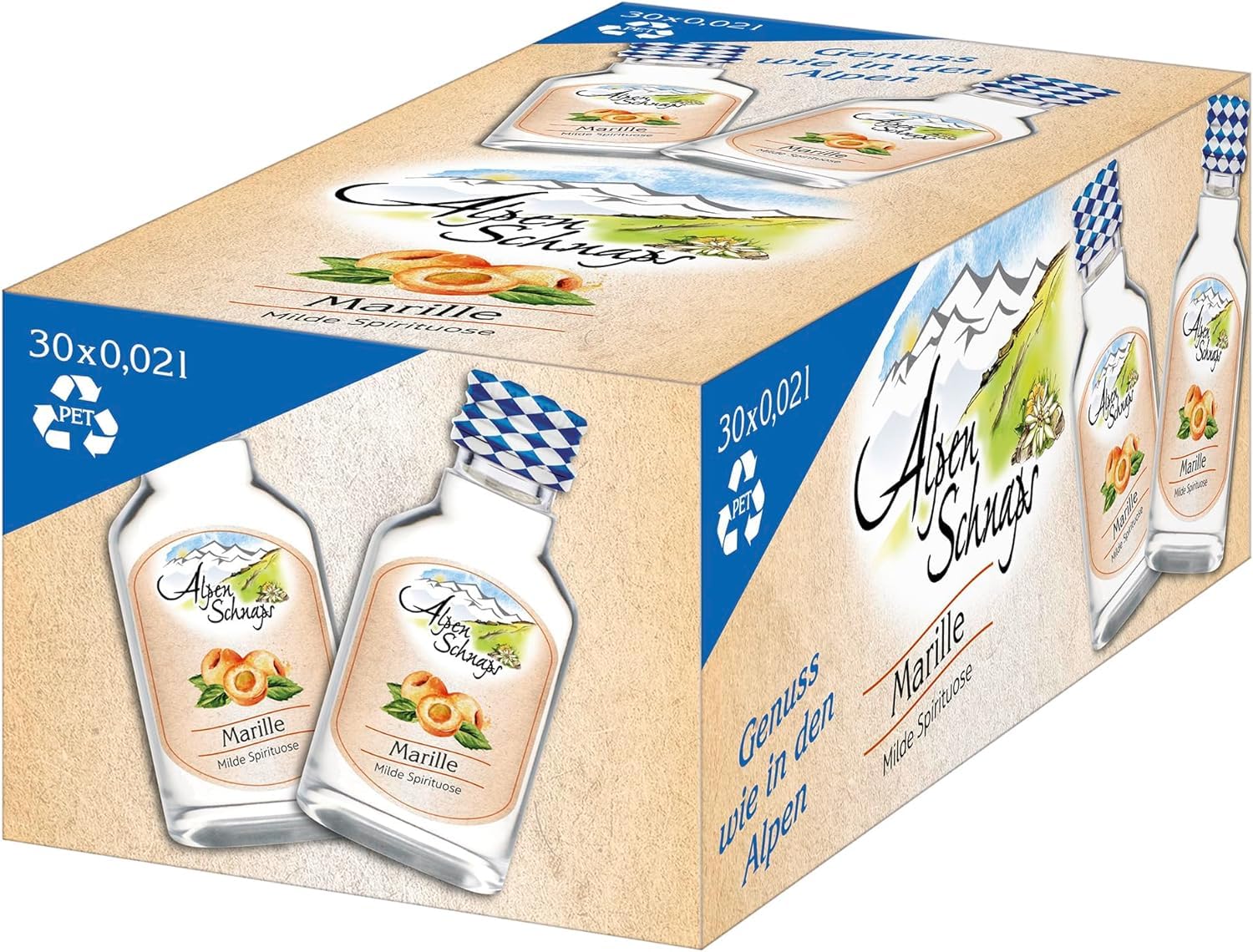Alpenschnaps Steinbeisser Marille (30 x 20 ml) – Milder, aromatischer Marillenschnaps als PET – Obstschnaps mit Rezeptur aus dem Alpenland – Schnaps für den Genuss nach dem Essen – 35 % Vol.