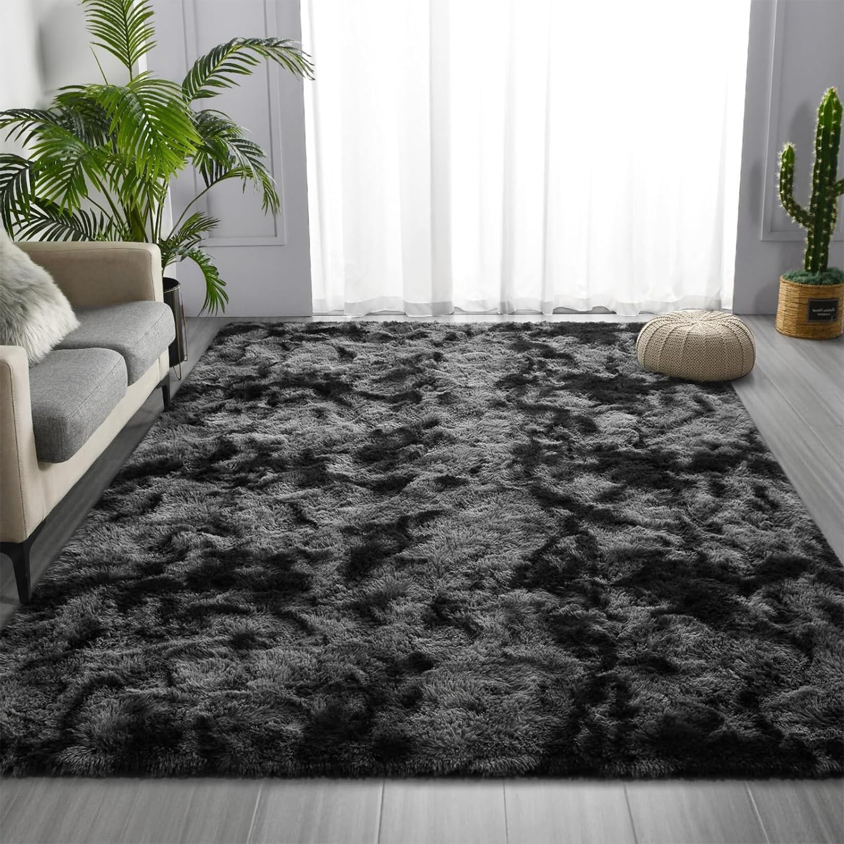 Tapis de salon shaggy 70x270 cm doux et moelleux avec dessous antidérapant gris foncé