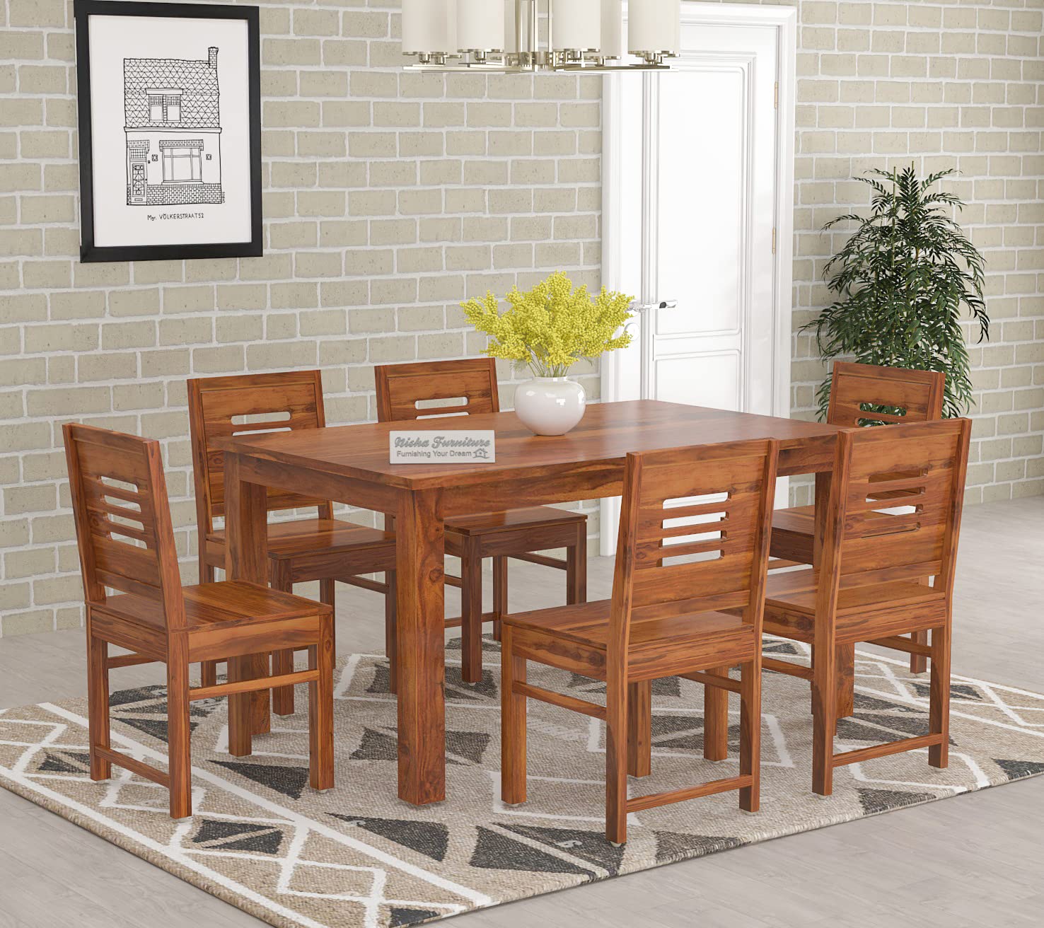 NISHA FURNITURE Solid Wooden Dining Table with Chairs, 6 Seater Dining Table Wooden Dininig Set 6 Seater for Home, Honey Finish-image-15