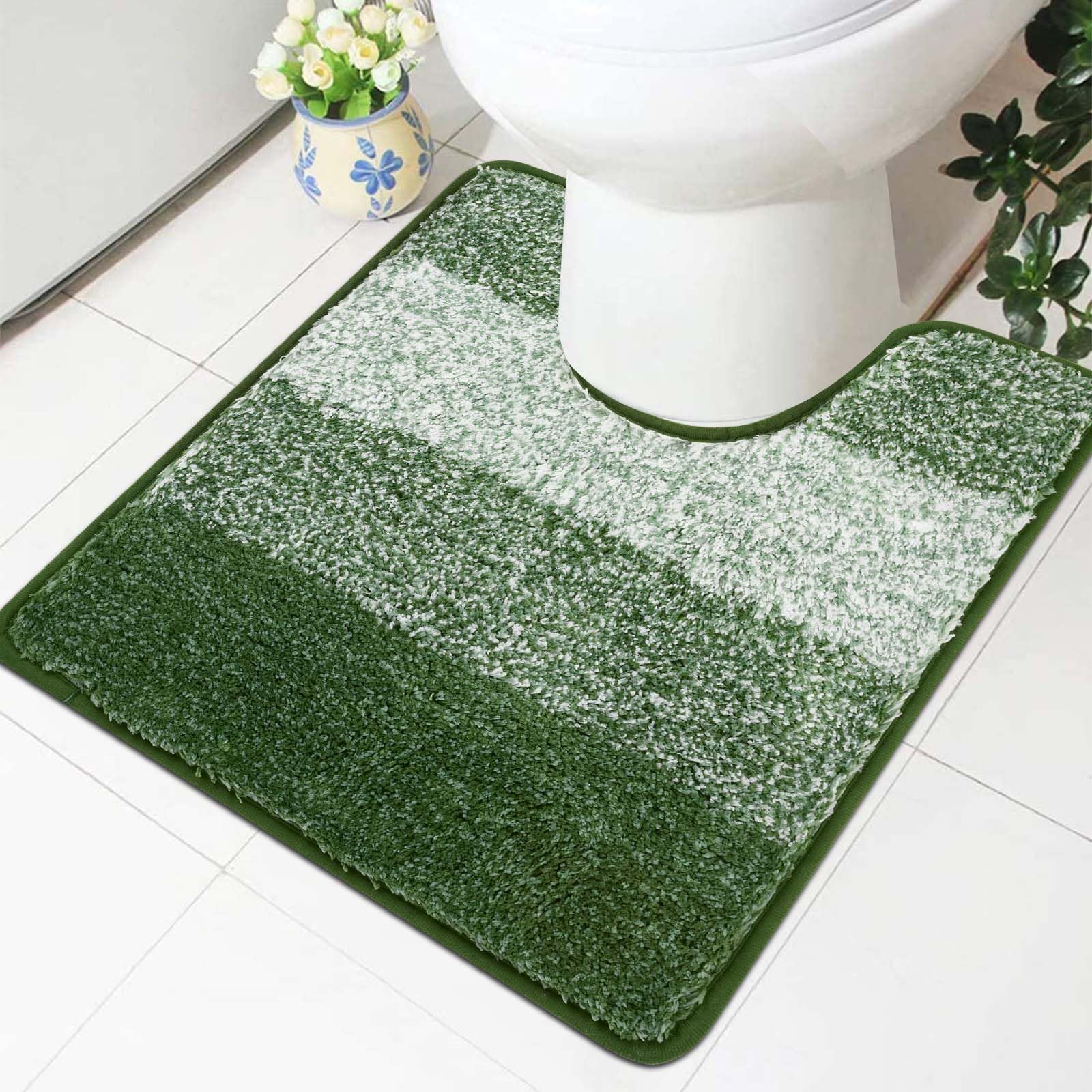 Famibay WC Toliet Rug Non Slip Pedestal Mat for Toilet Super Absorbent U Shape Bath Mat Green Toliet Mat Washable Bathroom Floor Mat for Toilet