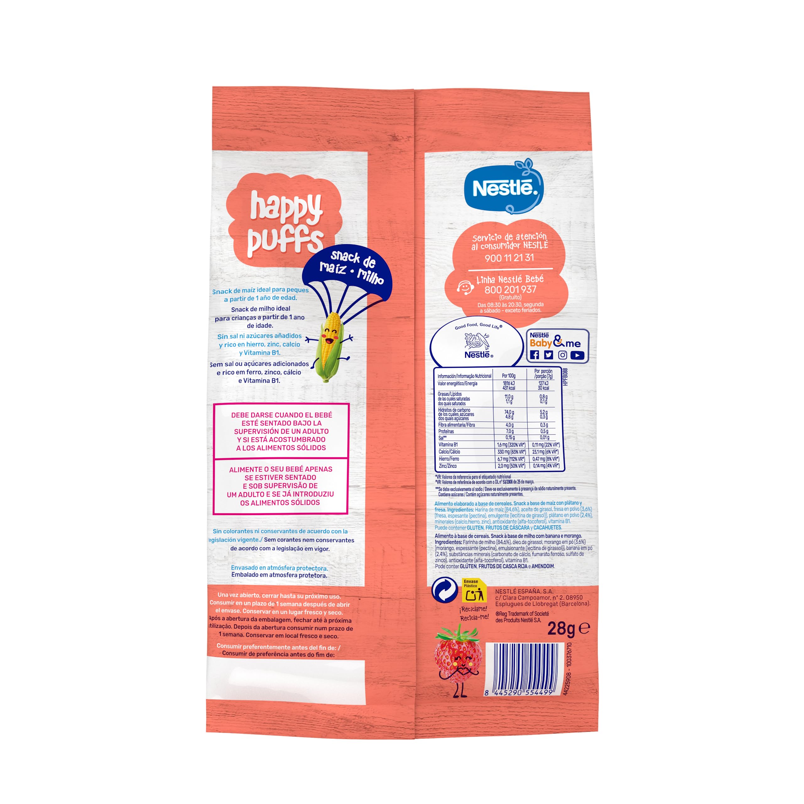 NESTLE Happy Puffs Maíz Fresa 7x28g