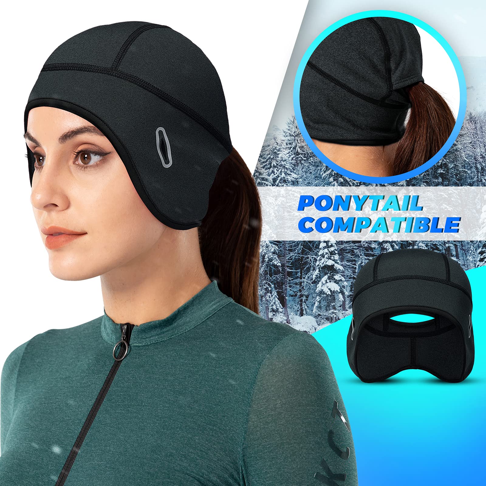 Tanluhu Thermal Cycling Skull Cap With Ponytail Hole Cold Weather