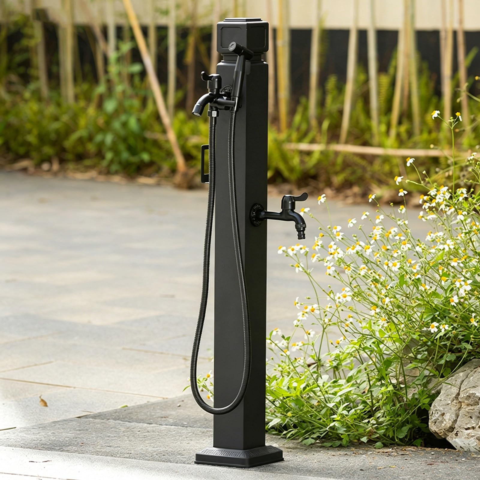 Outdoor Freestanding Garden Water Tap, 304 Stainless Steel Faucet Column with Handheld Spray Gun, Vertical Yard Hydrant for Irrigation and Cleaning(A,Height: 60cm/23.6in)