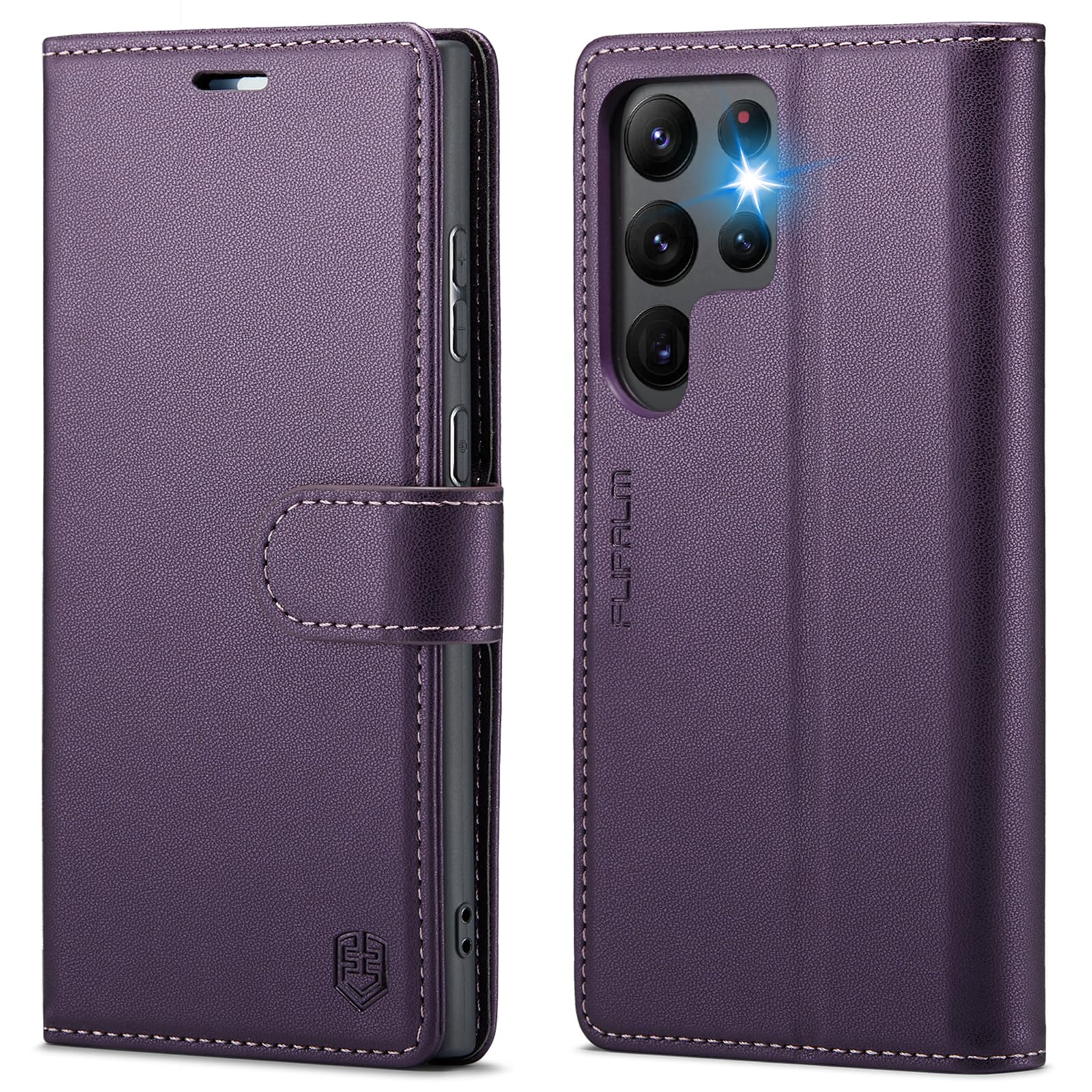 FLIPALM for Samsung Galaxy S22 Ultra Wallet Case with RFID Blocking Credit Card Holder, PU Leather Folio Flip Kickstand Protective Shockproof Cover Women Men for Samsung S22 Ultra Phone case(Purple)