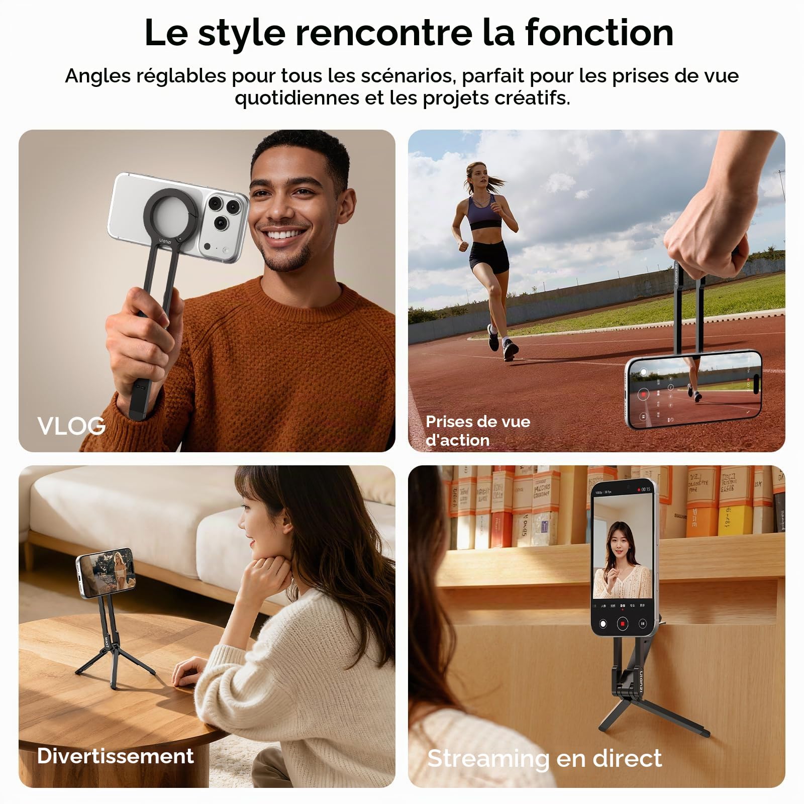 ULANZI Mini trépied magnétique pour iPhone – Support de téléphone portable en plastique, aimant puissant, montage rapide et pliable, compatible avec iPhone 17 16 15 14 13 12 Series Blacck