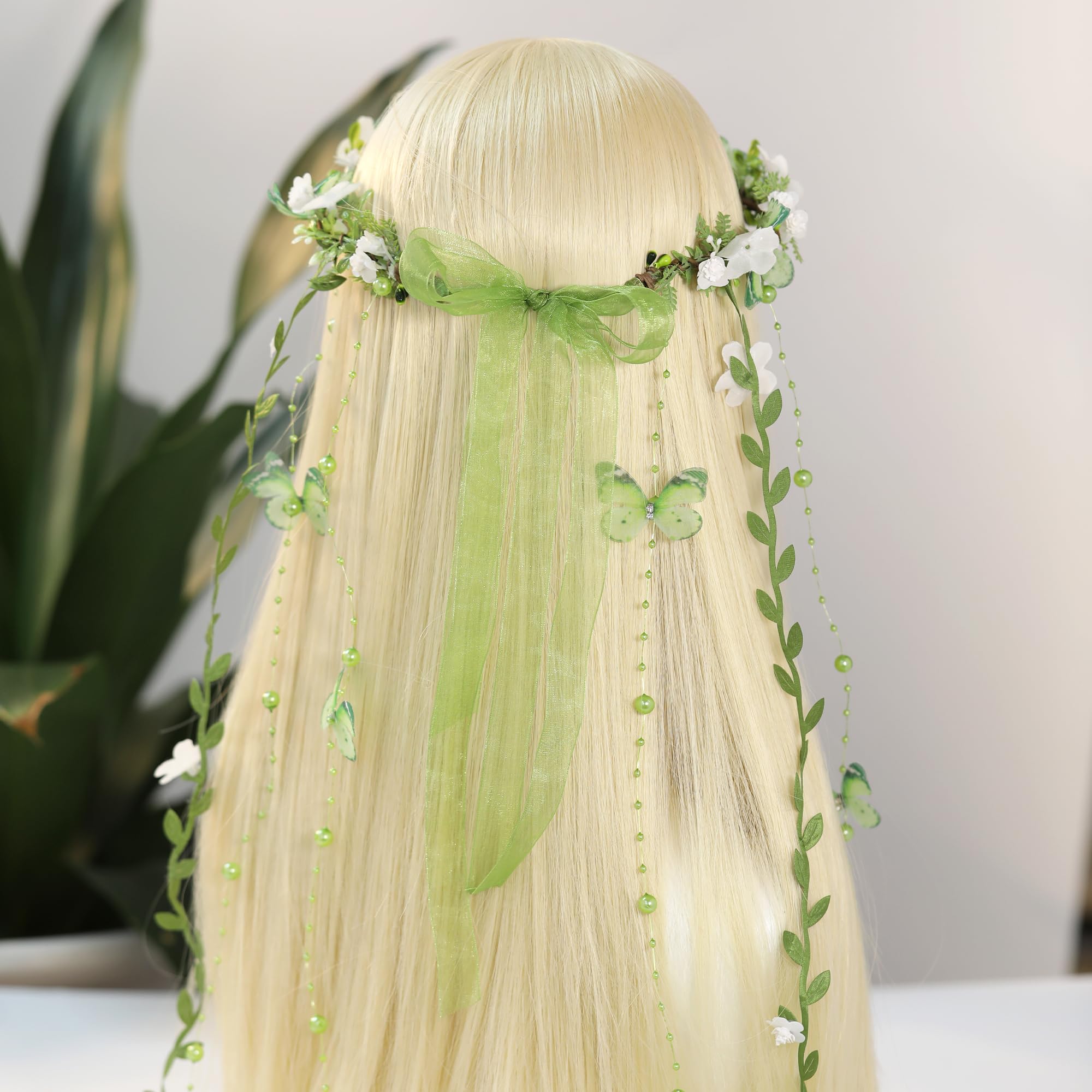 MOSTORY Elfi - Copricapo corona per fata della foresta, costume di carnevale, corona di fate, corona di fiori, con vite, farfalla, per Carnevale, donne per fotografia rinascimentale