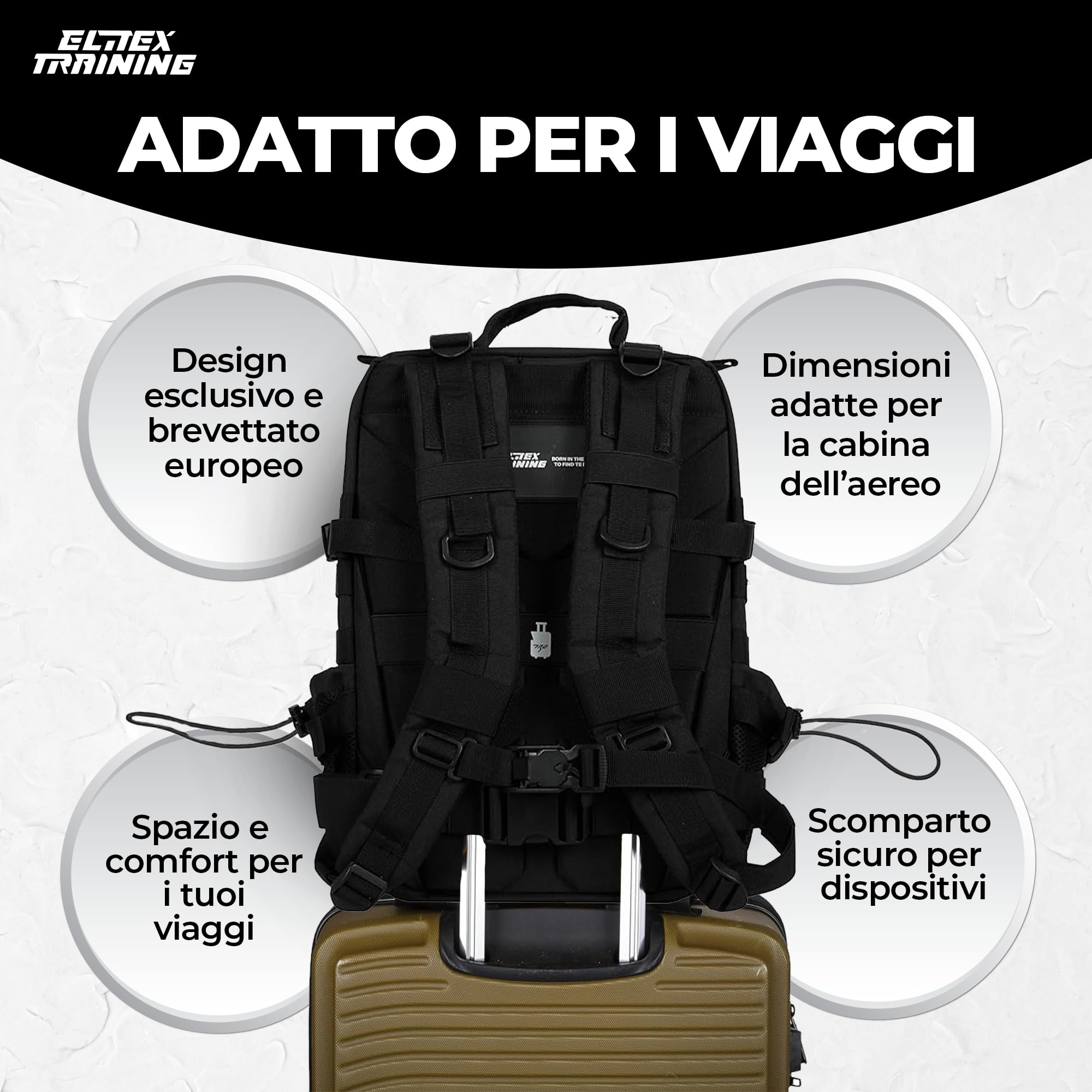ELITRAINX Zaino tattico militare impermeabile 25 litri per sport, cabina di aereo, palestra, attività all'aperto, cross training di ELITEX TRAINING