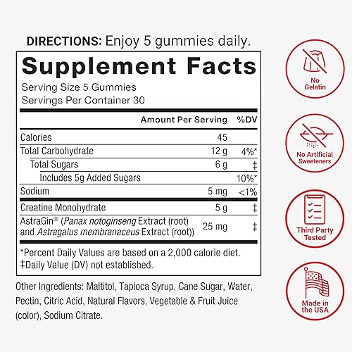 Miniatura 5 de Force Factor Gomitas de monohidrato de creatina, dosis de 0.18 oz para hombres y mujeres para apoyar los músculos, la fuerza, la recuperación, la